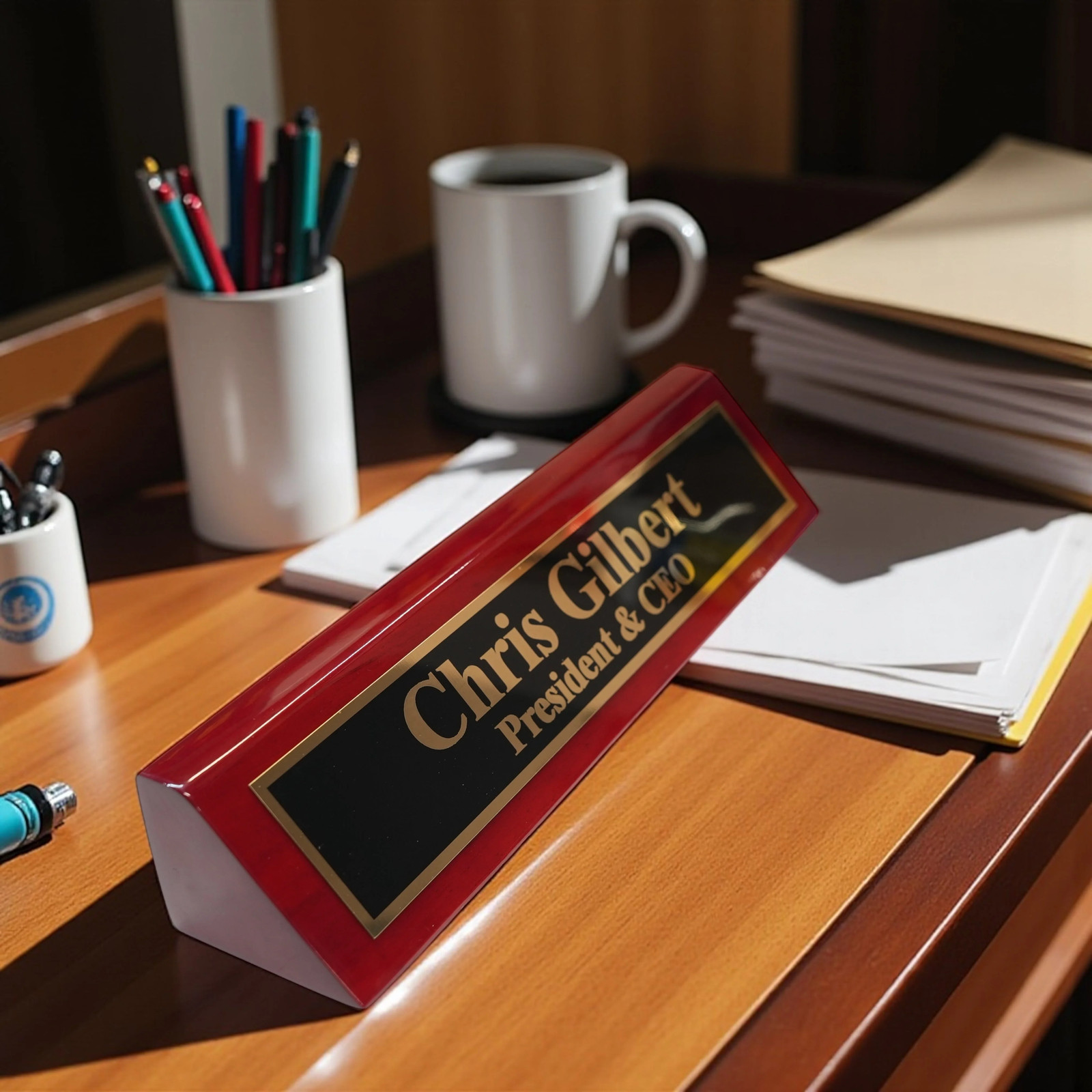 Desk Wedge Name Plate – Personalized Titles and Styles – 11 Inches