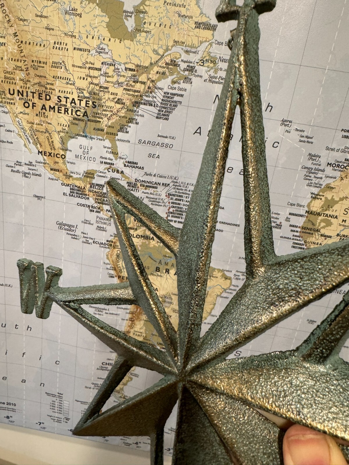 Nautical Star Compass Wall Beach Decor Verdigris Green Patina Rustic Cast Iron