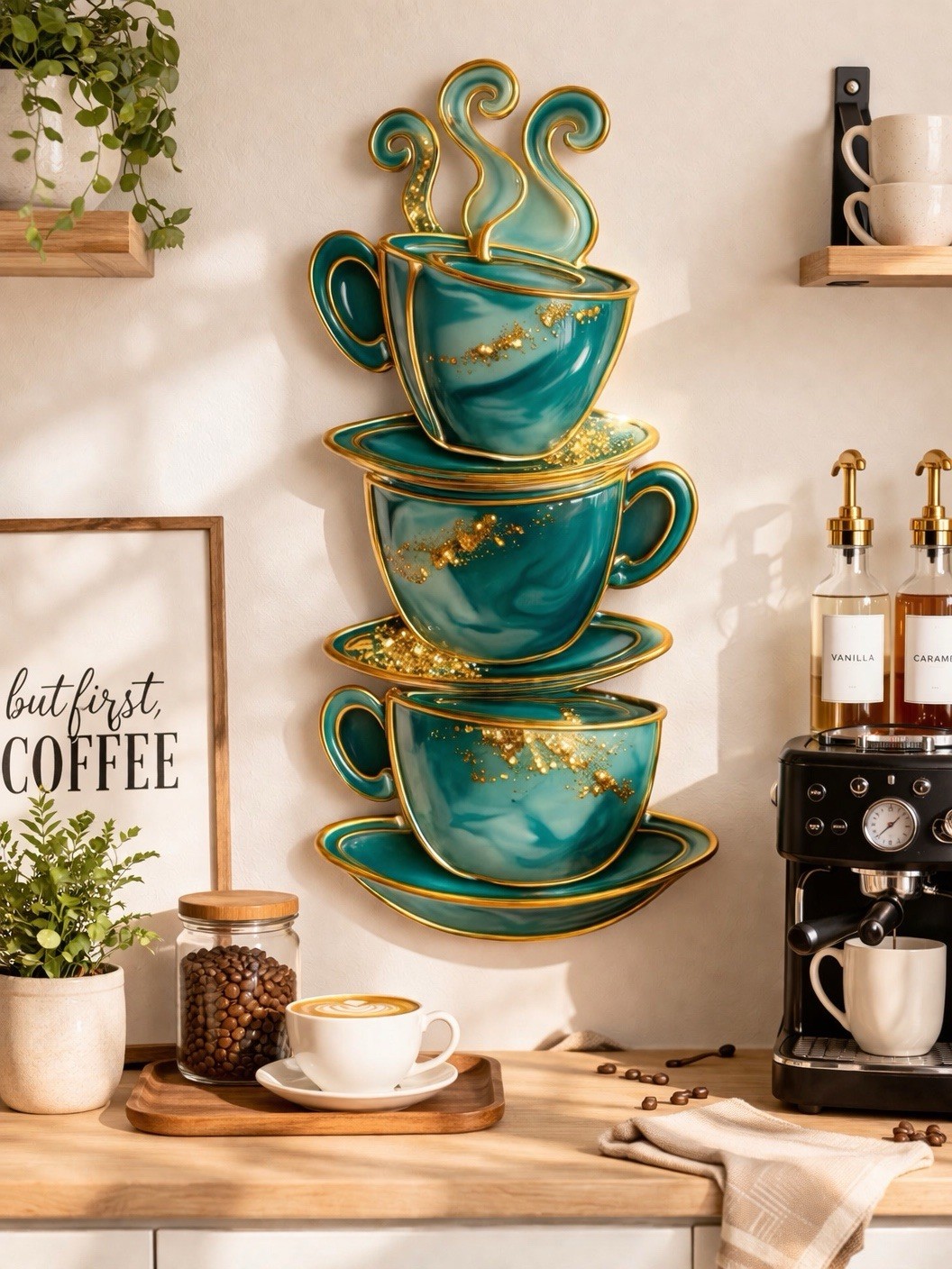 Luxury Coffee Bar Wall Decor | Coffee Cup Kitchen Wall Art