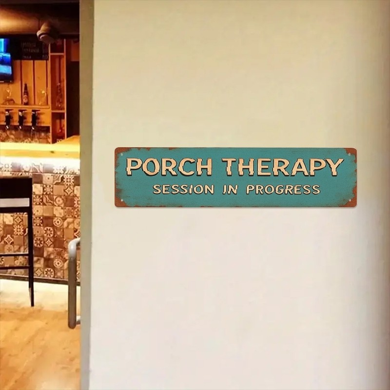 Vintage Porch Therapy Text Metal Sign Garden Fence Outdoor Patio Rest Area Decor