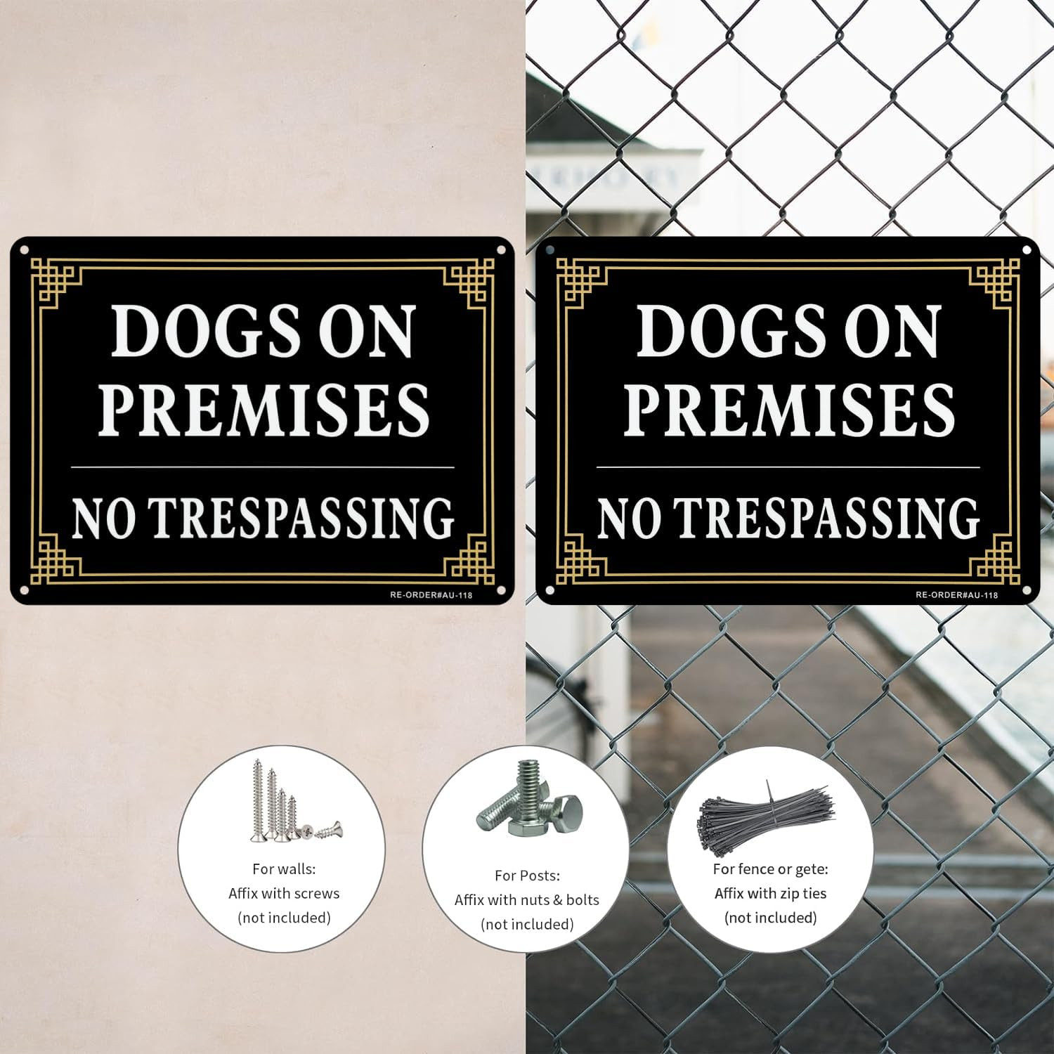 2 Pack Dogs On Premises Sign, No Trespassing Sign, 10×7 Inches .040 Aluminum Ref
