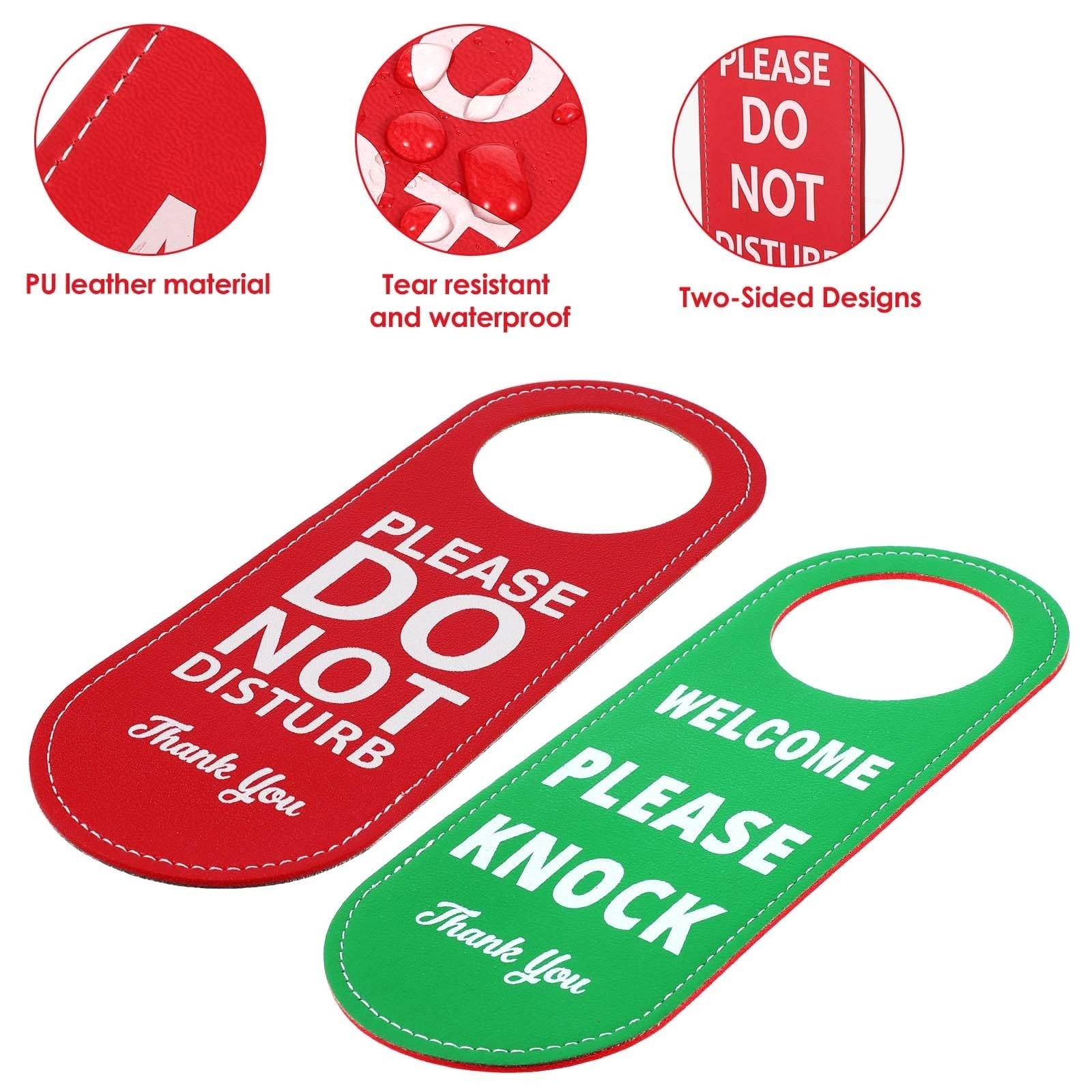 PU Leather Do Not Disturb Welcome Please Knock Door Knob Sign Double Sided Green