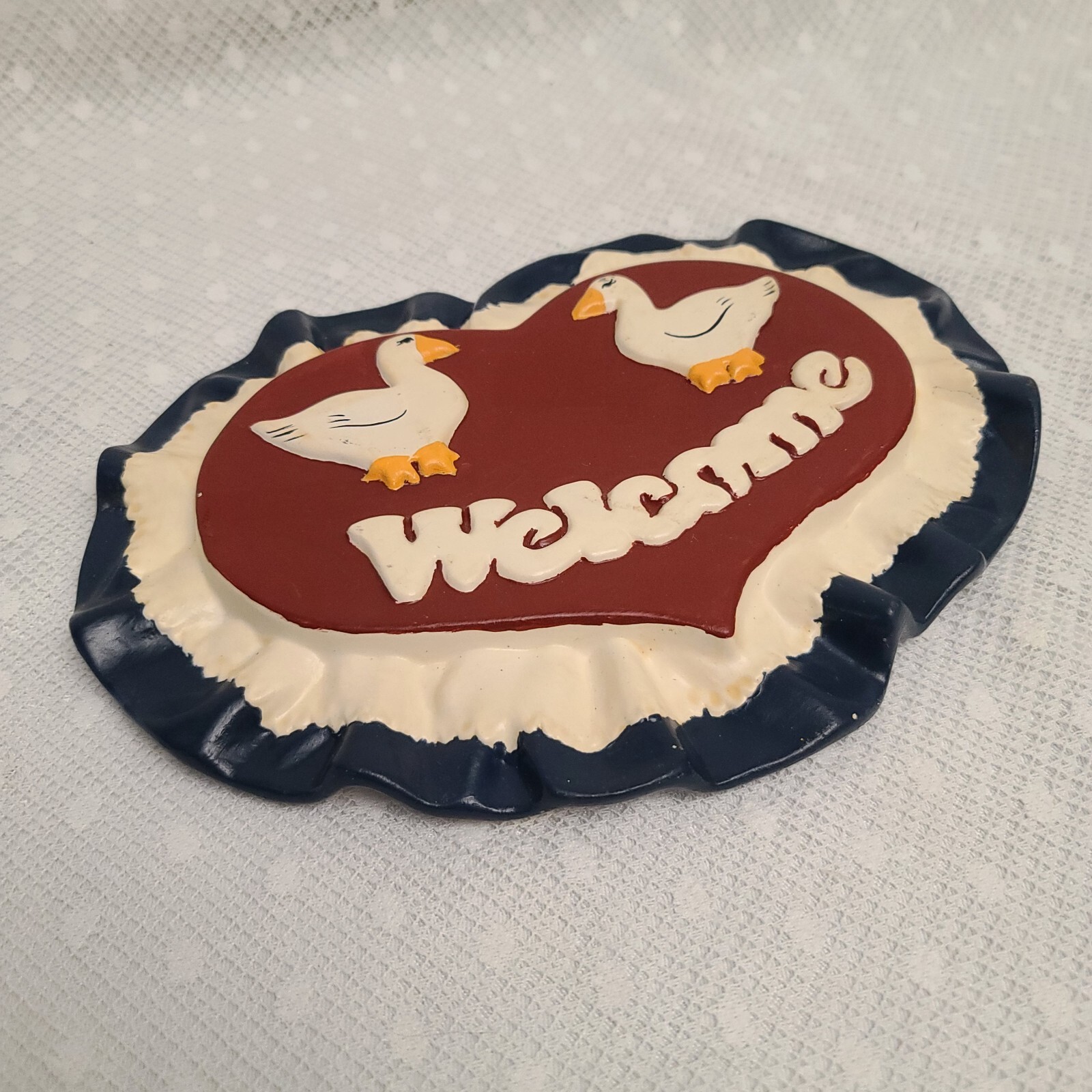 Vintage Americana Ceramic Goose Geese Duck Welcome Sign Cottagecore Farmhouse