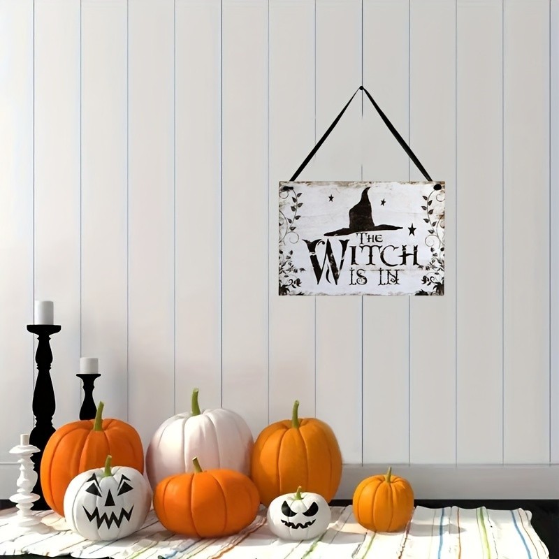 1/2Pcs Gothic Witch Wooden Sign The Witch Is In Front Door Halloween Decor