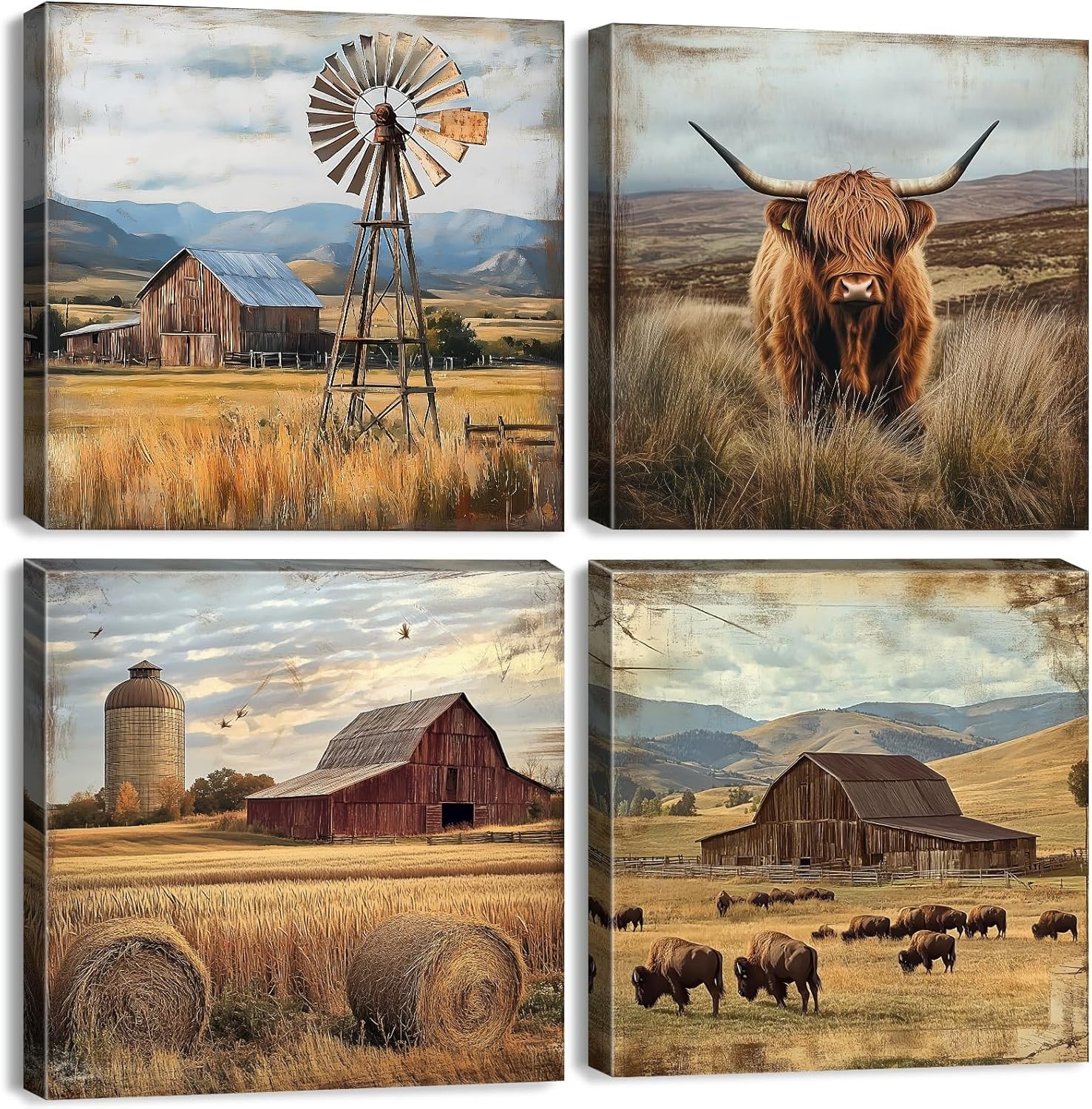 Farmhouse Highland Cow Wall Art Western Kitchen Wall Decor Rustic Country Bar…