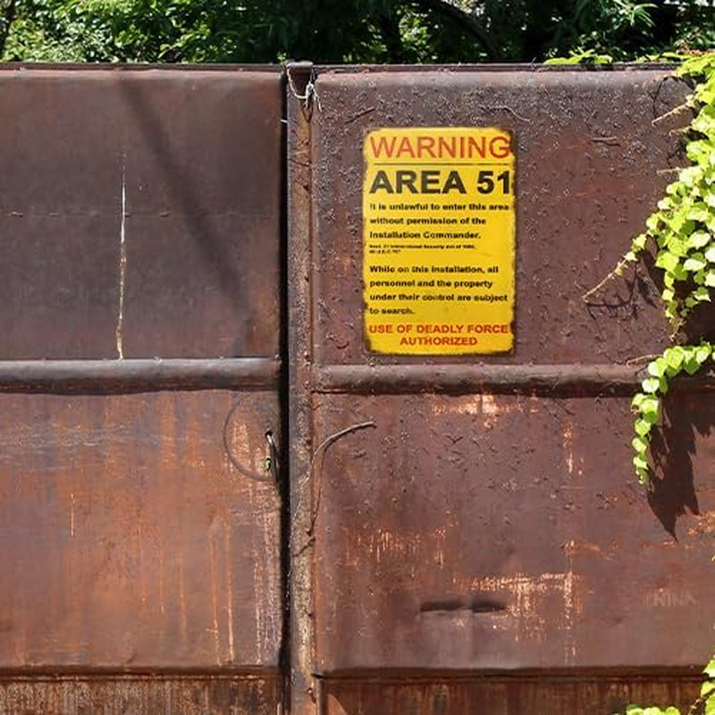 Vintage Area 51 Warning Sign 12×8 Inch – Humorous Garage, Bedroom or Yard Decor