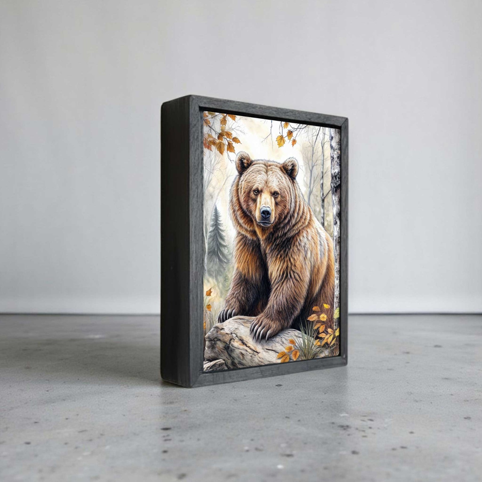 Grizzly Bear Wood Framed Metal Block Sign for Gallery Wall or Shelf Decor Small