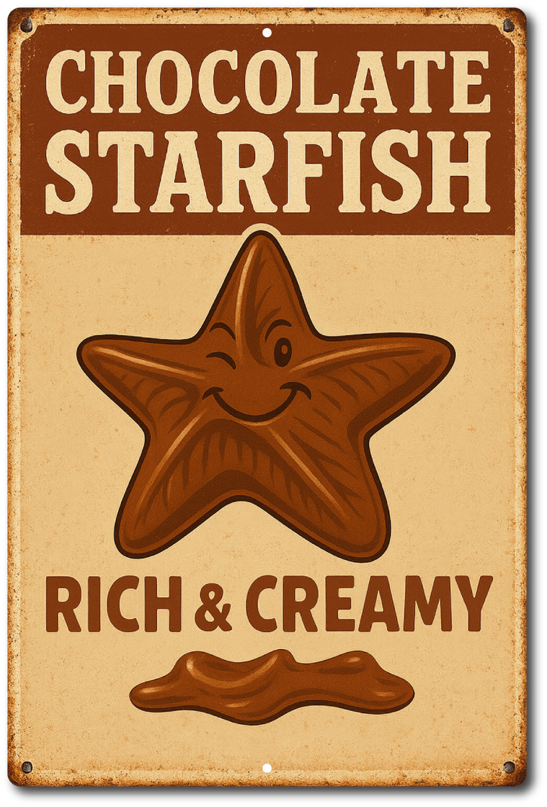 Funny Chocolate Starfish Tin Sign Rich & Creamy Vintage Retro Wall Decor 8×12 in