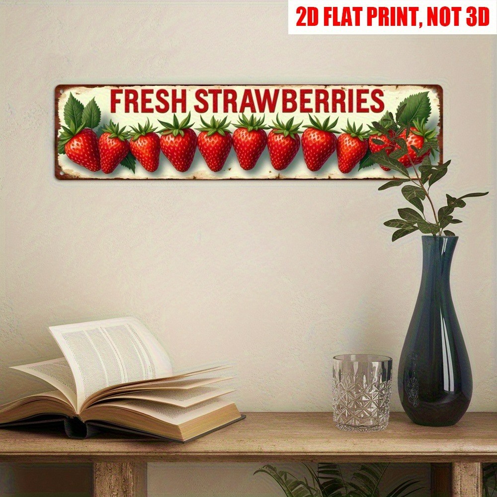 Tin Signs Fresh Strawberries 16×4 Rustic Garden Metal Decor Kitchen Cottage Farm