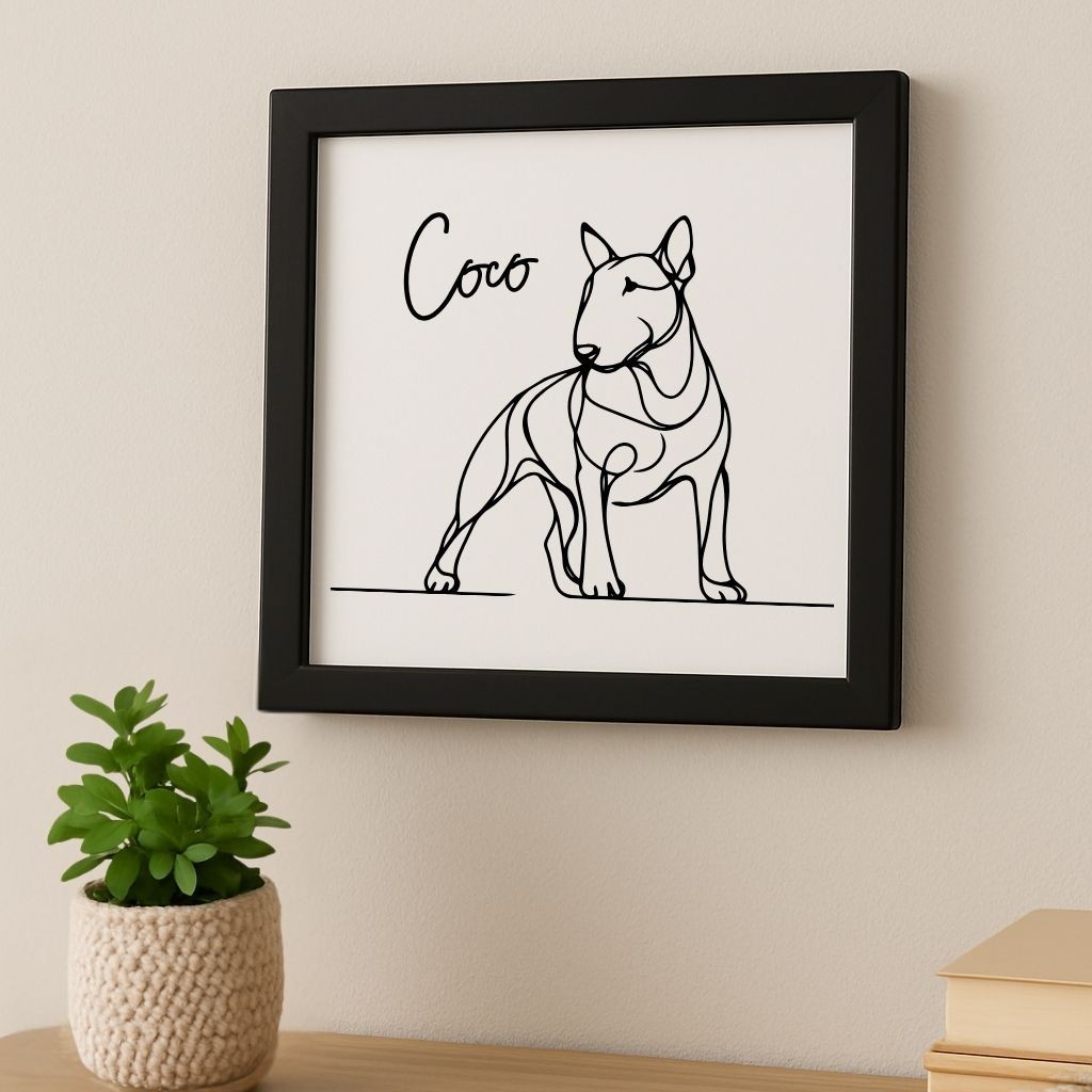 Custom Bull Terrier Dog Portrait on Wood in Frame Personalized Laser Etched Art