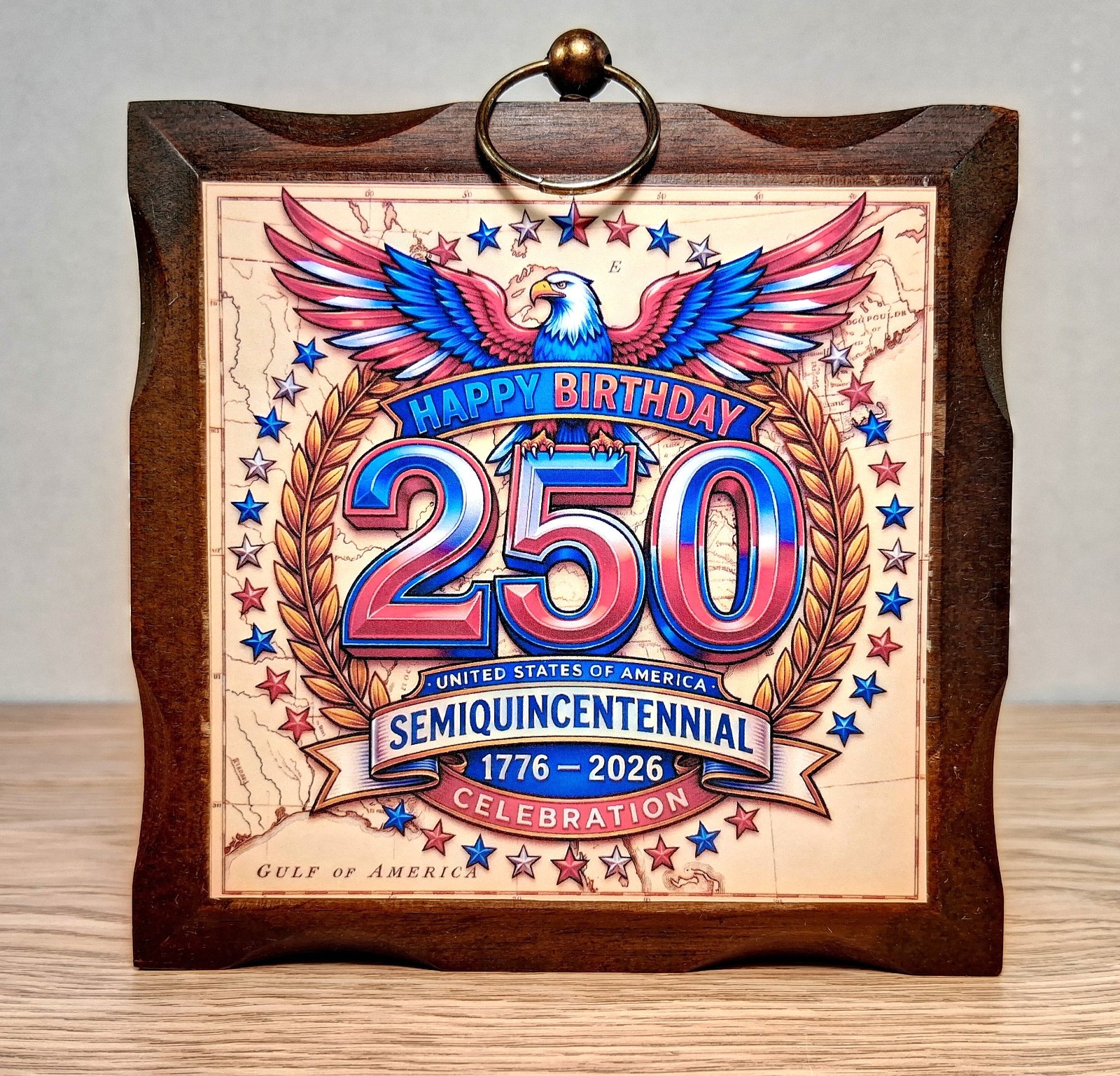 USA 250th Anniversary Wood Plaque Semiquincentennial 1776-2026 Eagle Sign 5×5