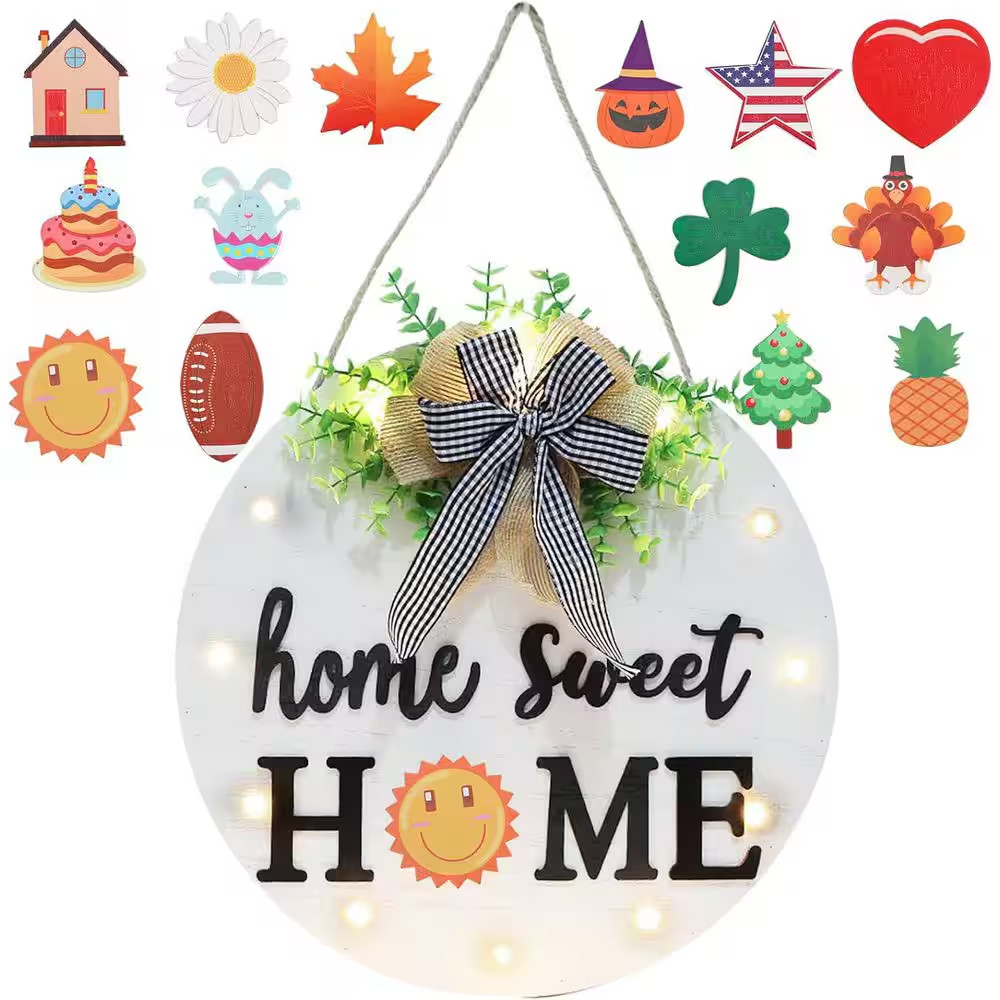 Farmhouse Interchangeable Welcome Decor 12 In. X 12 In. White by Wooden Wall Art