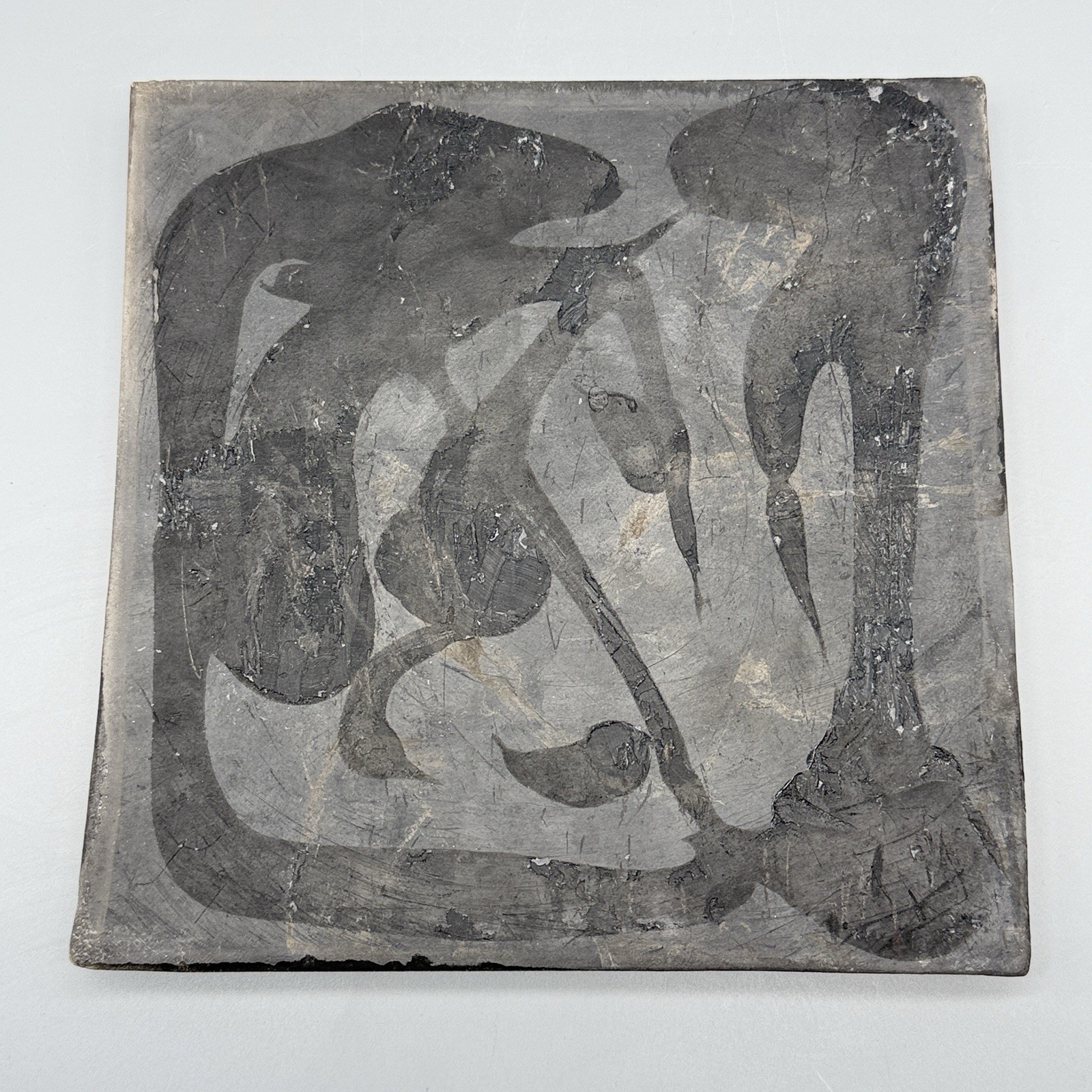 Handcrafted Abstract Raku? Cats Moon And Star Art Tile 8” X 8”
