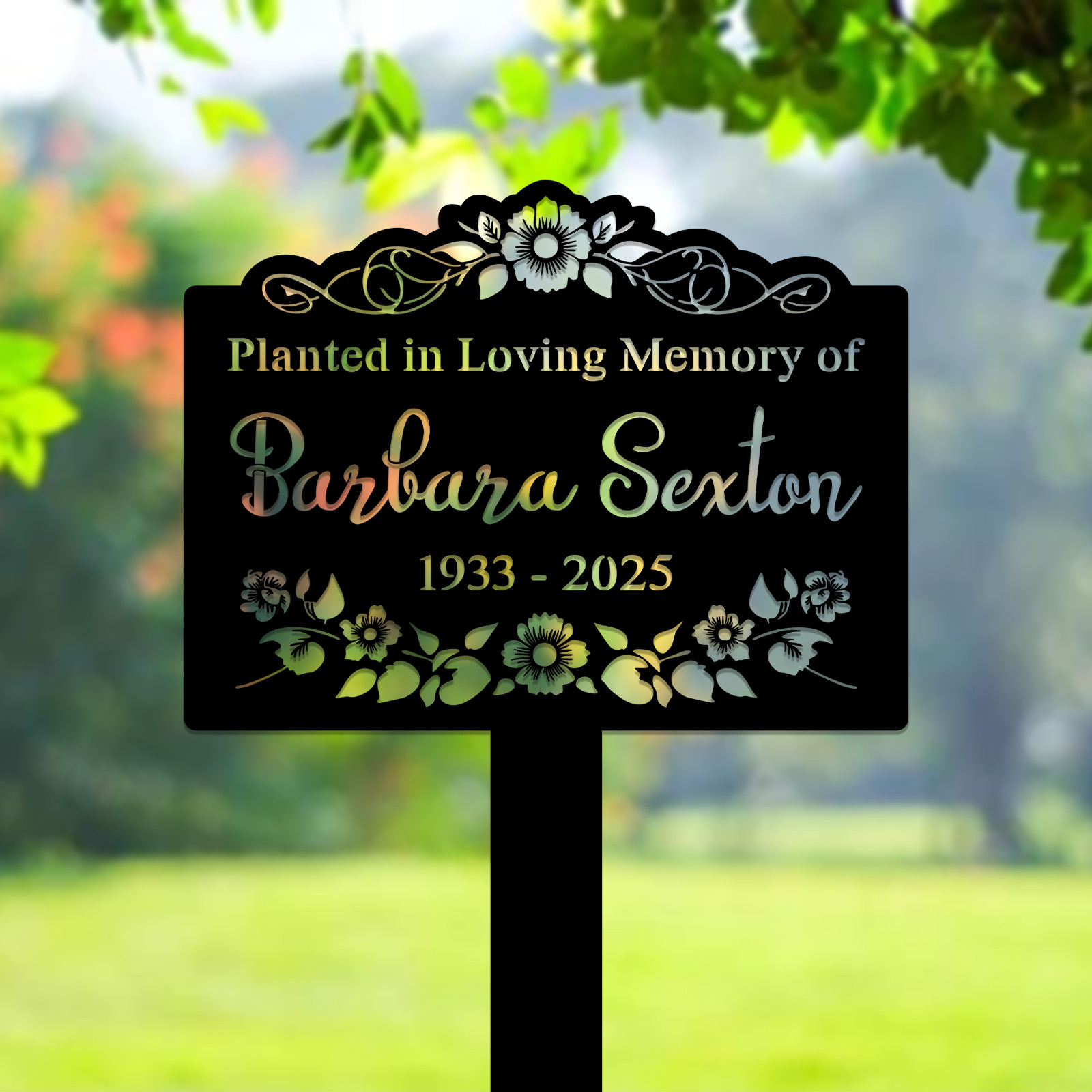 Custom Memorial Tree Sign With Stake, Metal Name Plate, Metal Memorial Marker