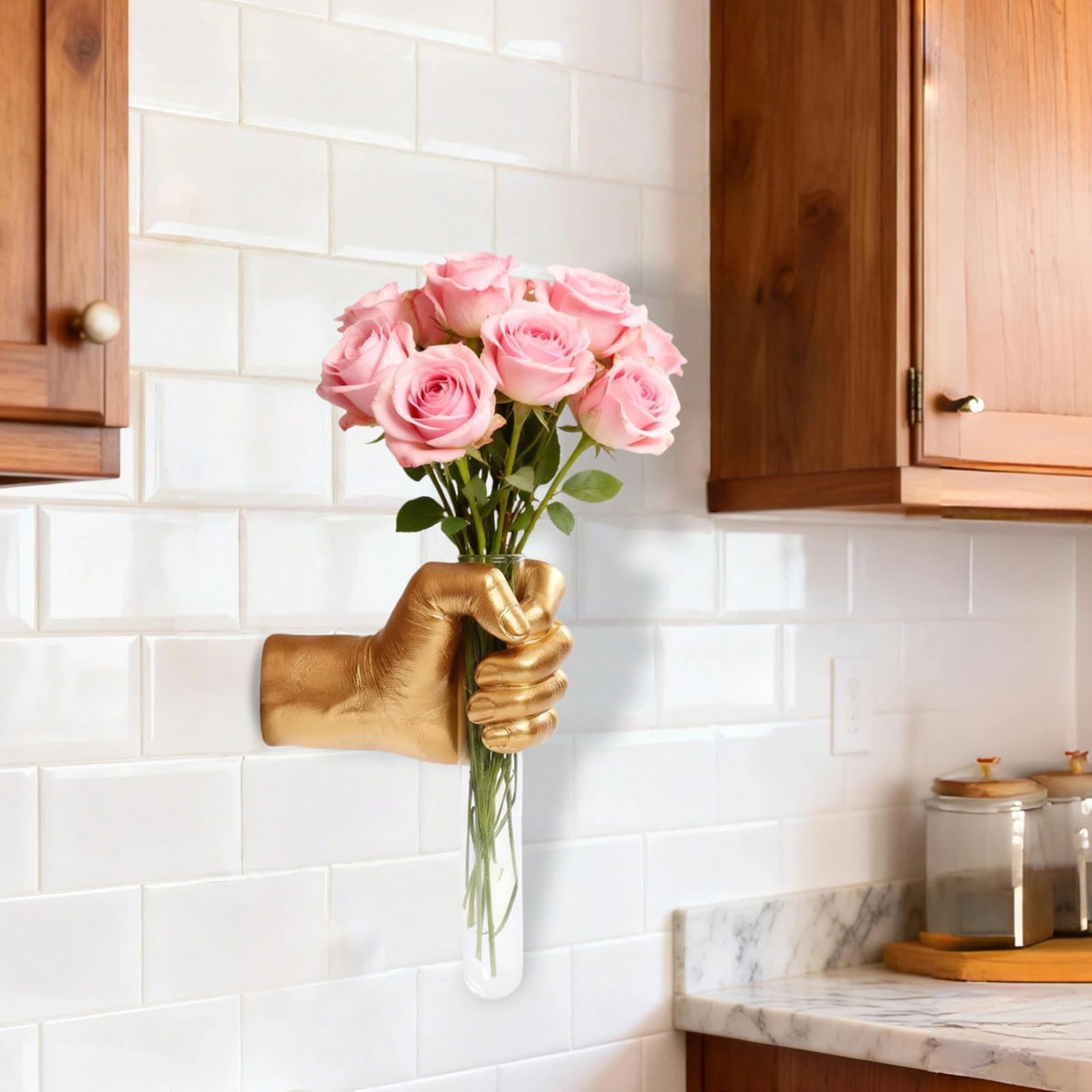 Gold Wall Sculptures, Hand Wall Vases Home Decor, Wall Mount Art Sculpture, U…