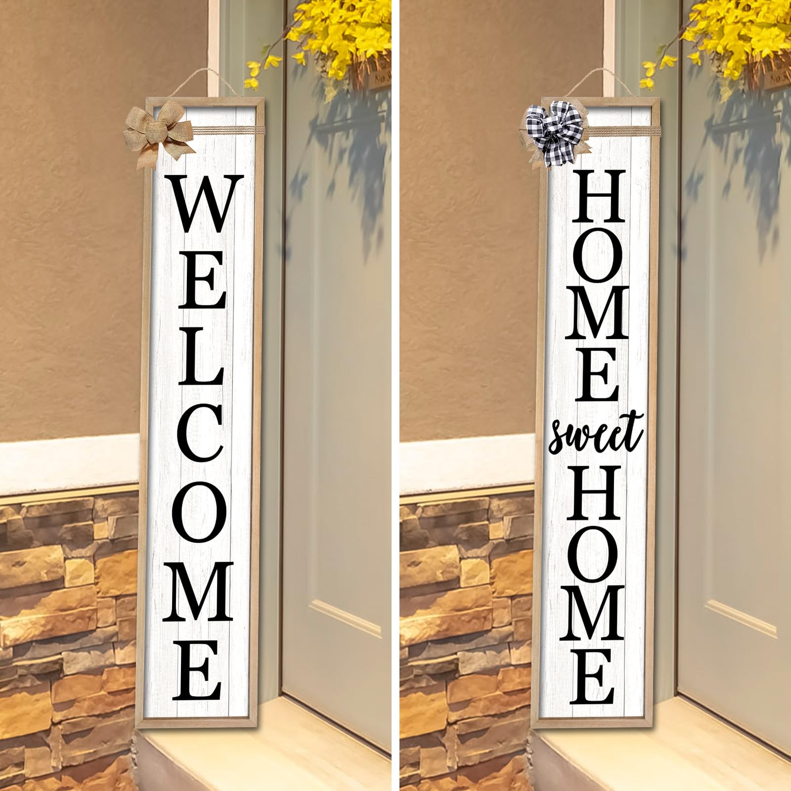 Outdoor 2in1 Welcome Sign for Front Porch Standing 45″X9″ Large Long Vertical…