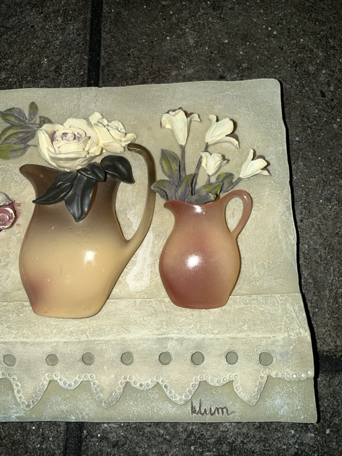 Vintage Pair Of Cheri Blum 3D Resin French Style Floral Wall Tiles Decor Set 2