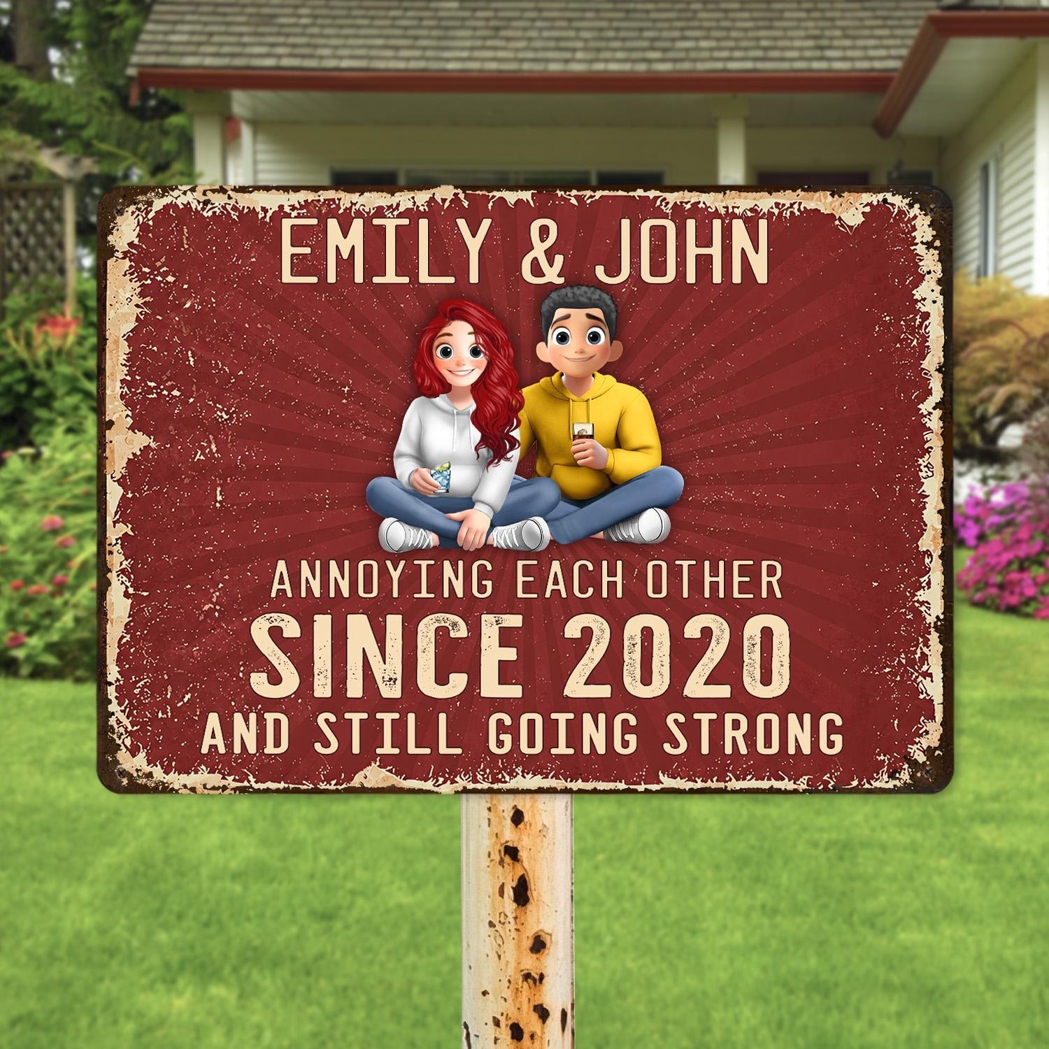 Personalized Wedding Anniversary Metal Sign, Custom Couple Avatar Gift