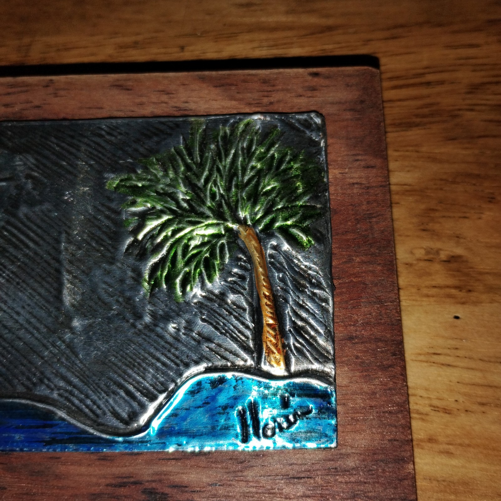 Vintage Repousse Metal Wall Art Nautical Picture. Signed, On Wood. Lighthouse