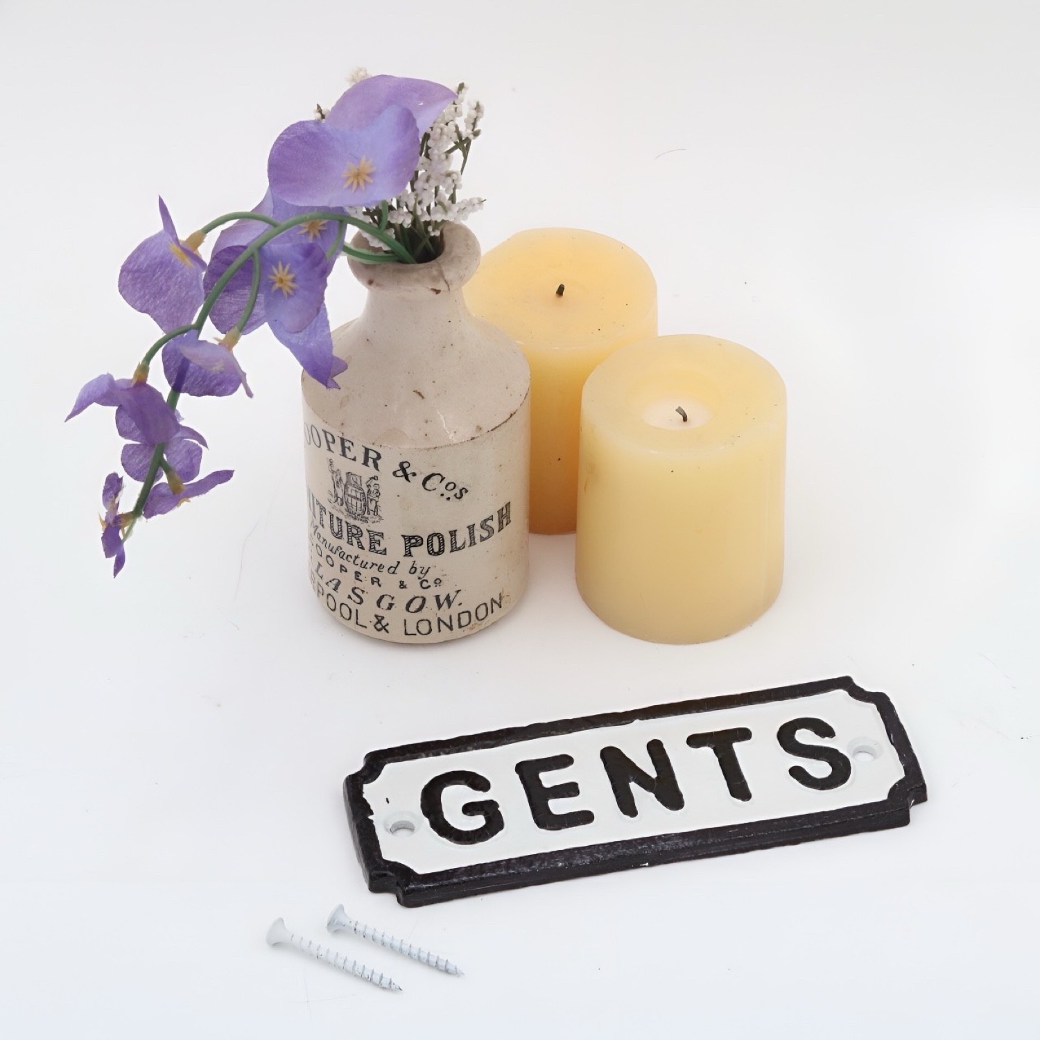 Old Fashioned Antique Replica Gents Restroom Sign in Cast Iron 6.5 inches