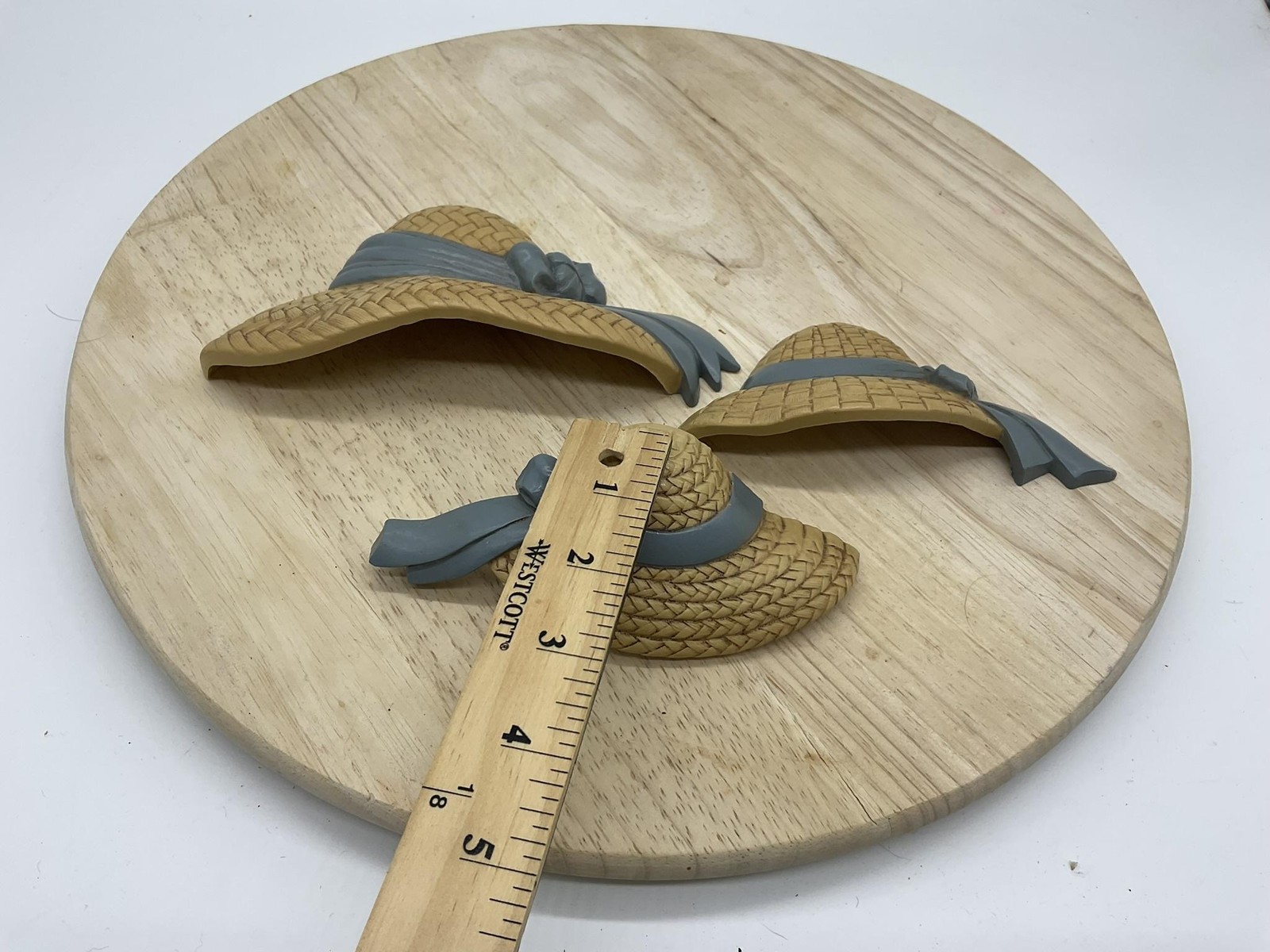 Vintage Burwood Straw Hat Wall Plaques Set Of 3 Brown Plastic Country Decor