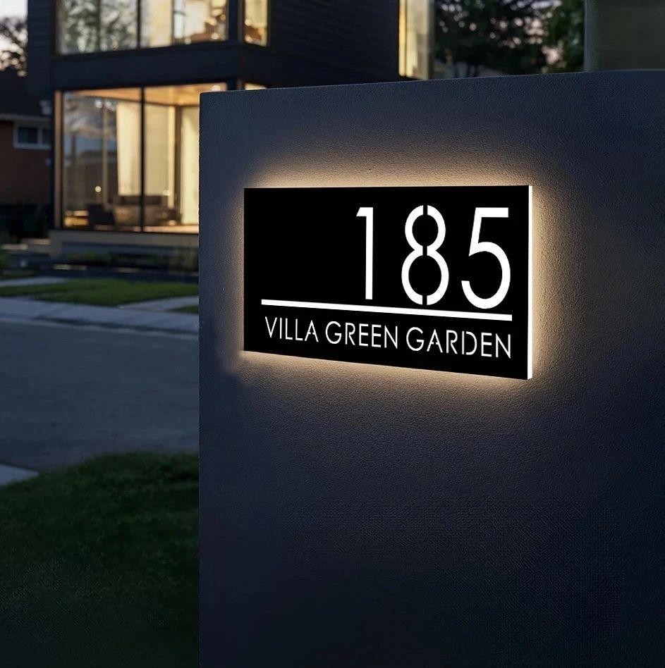 Personalized Modern LED Address Sign Custom House Number Plaque