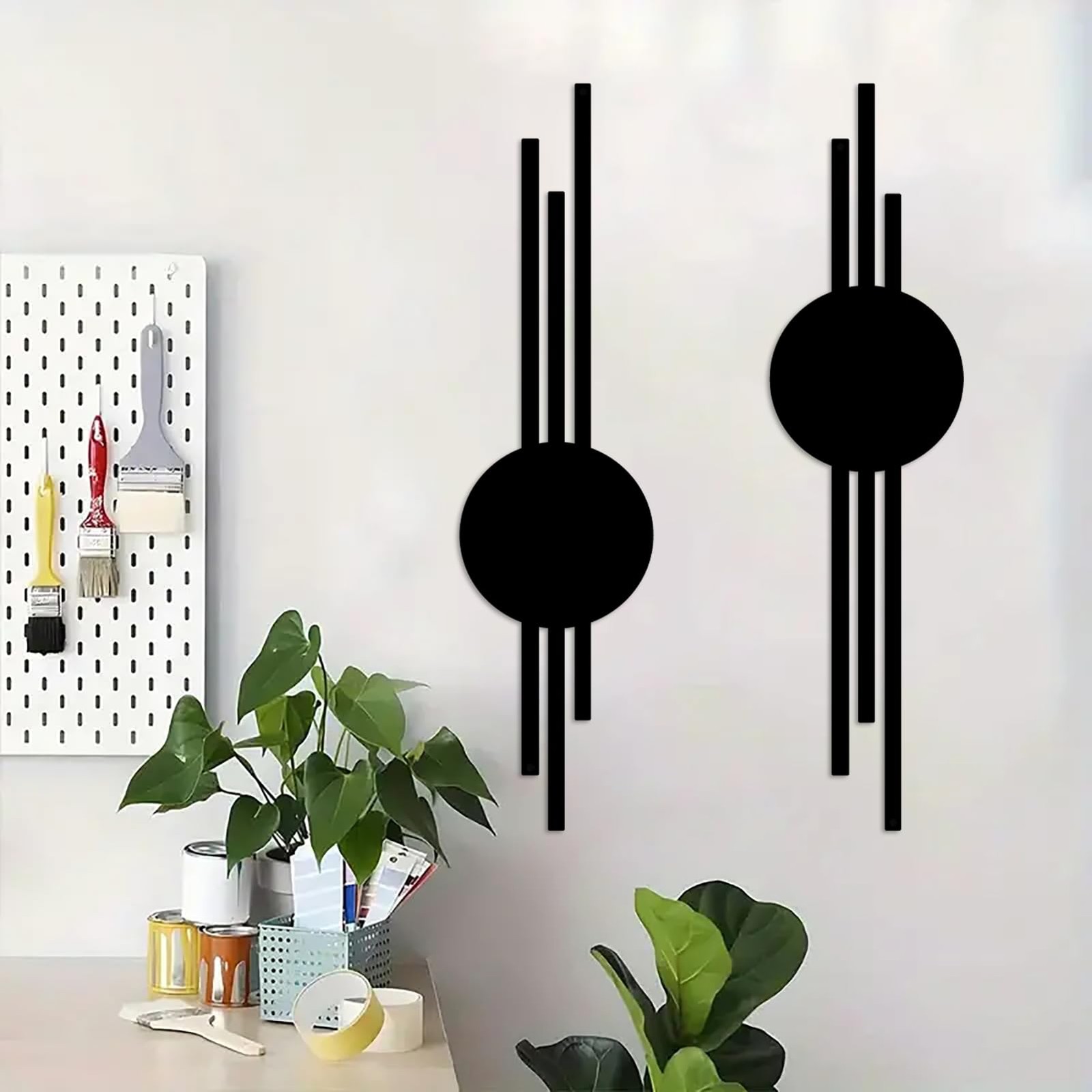 2Pcs Abstract Metal Wall Decor, Black Modern Geometric Hanging Paintings