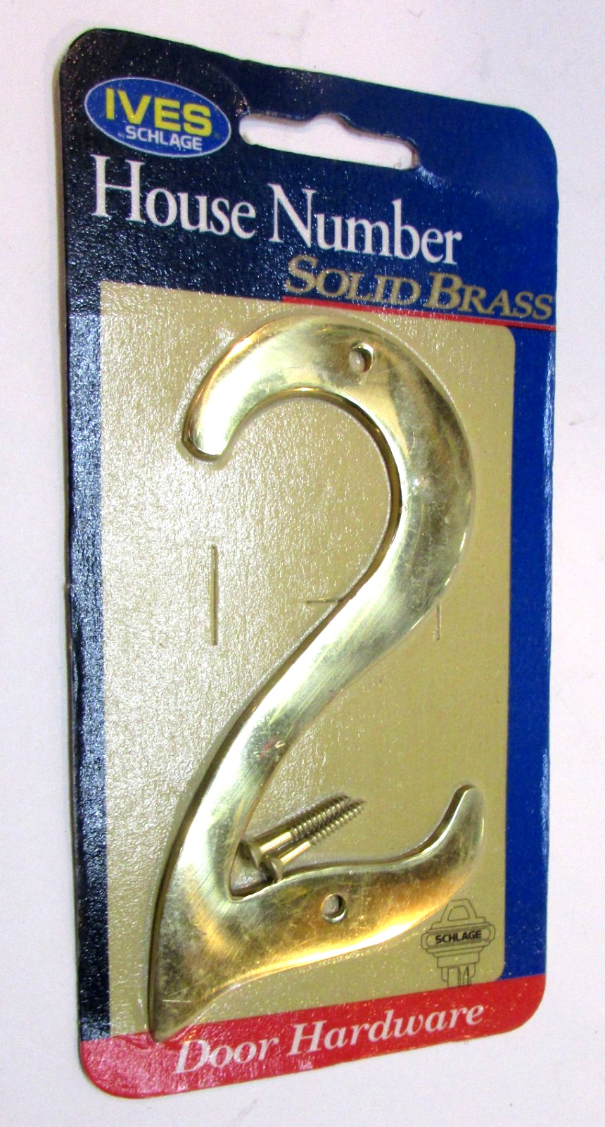 New Vintage Ives Schlage 4.5″ Tall Solid India Brass House Number 2