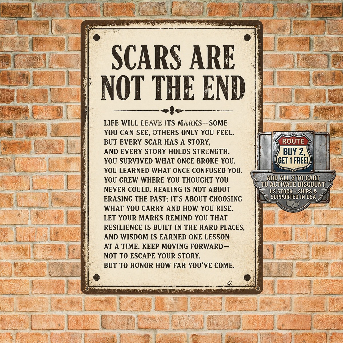 Motivational Scar Quote Wall Art Inspirational Metal Tin Sign