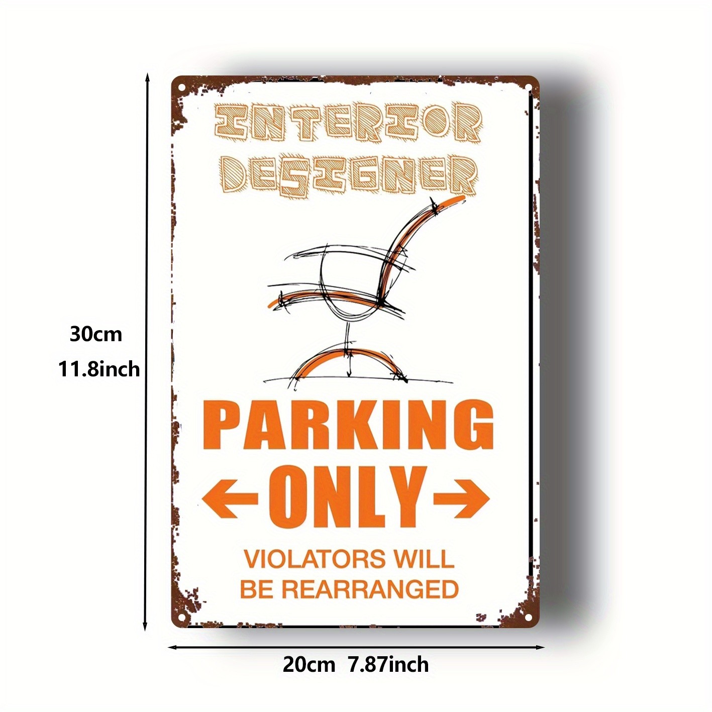 Metal Wall Chair Sign 20.32×30.48cm Beige Brown Decorative