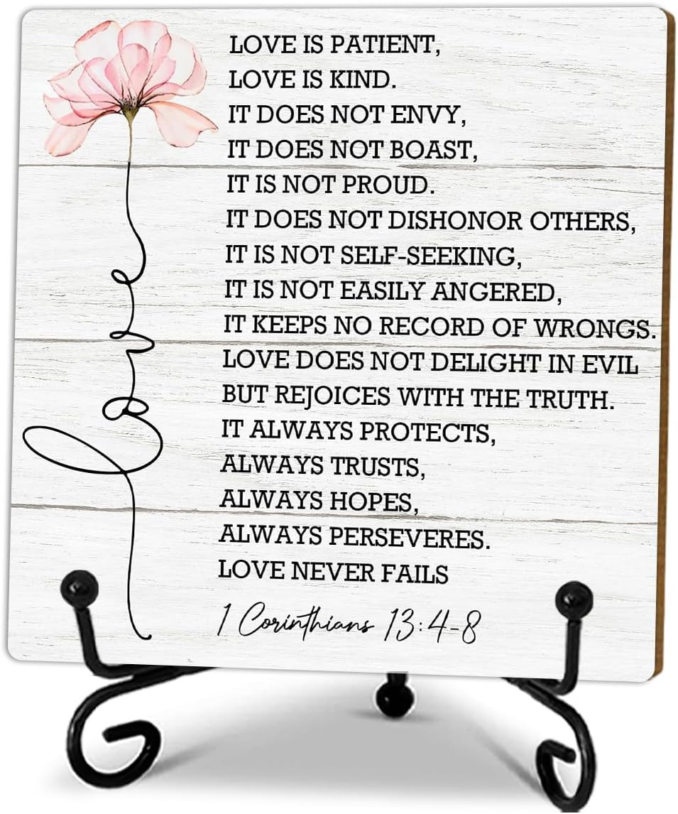 5’’ Love Is Patient Love Is Kind Wooden Plaque With 1 Metal Support – Christian