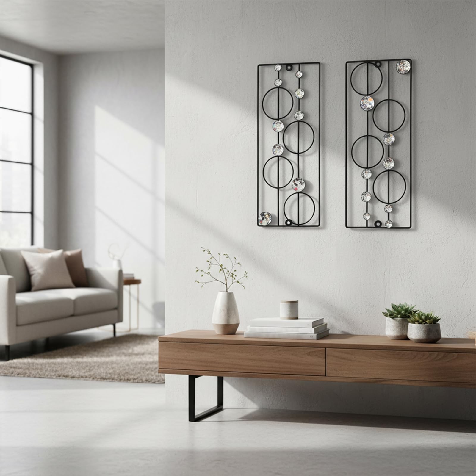 2 Pack Bling Abstract Metal Wall Art Minimalist Geometric Rhinestone Decor