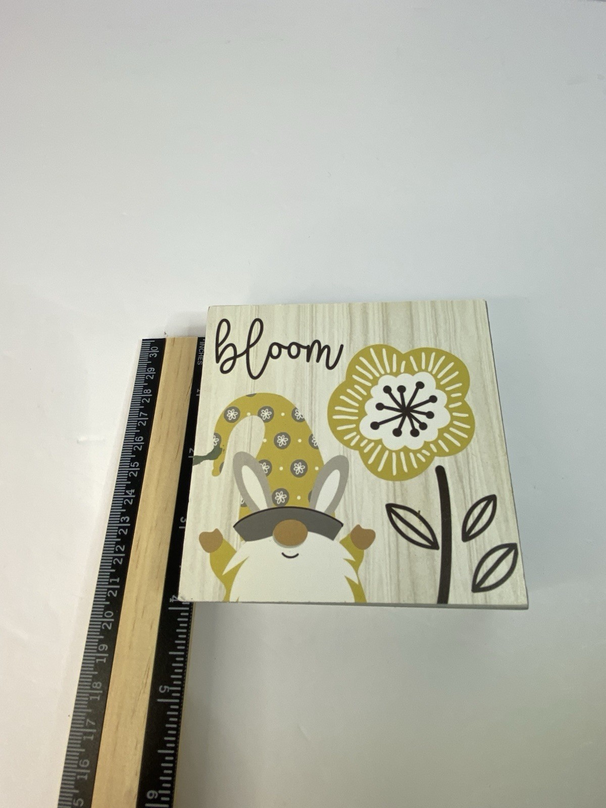 Small “Bloom” Gnome Wooden Sign 4″ x 4″ Spring Floral Decor Wall Art Decor