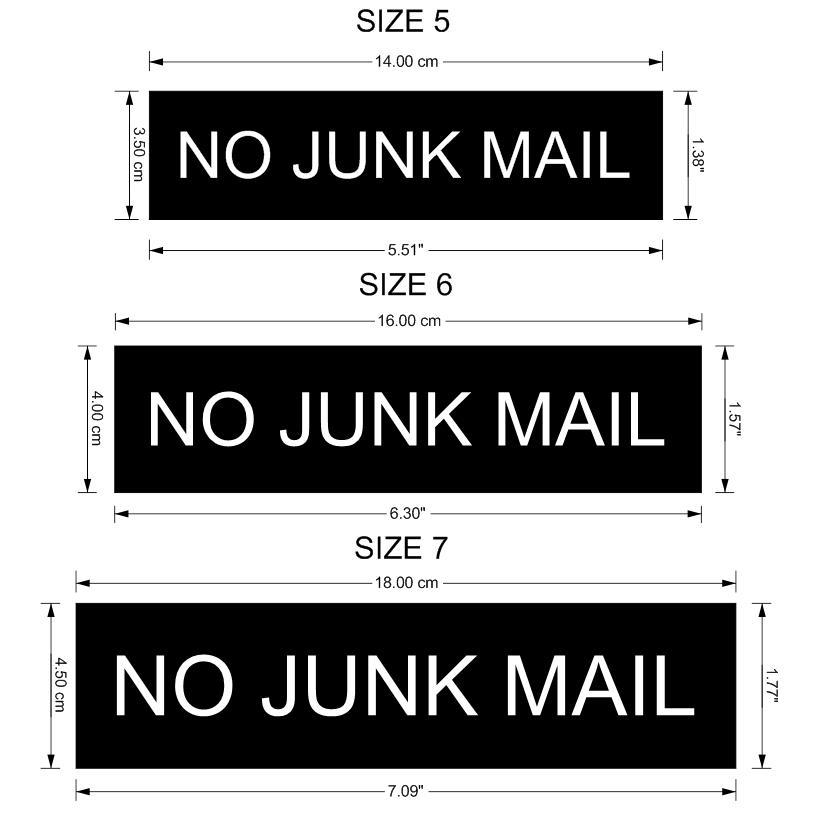 No Junk Mail Sign for Mailbox Letter Box – 30 Colours & 7 Small and Medium Sizes