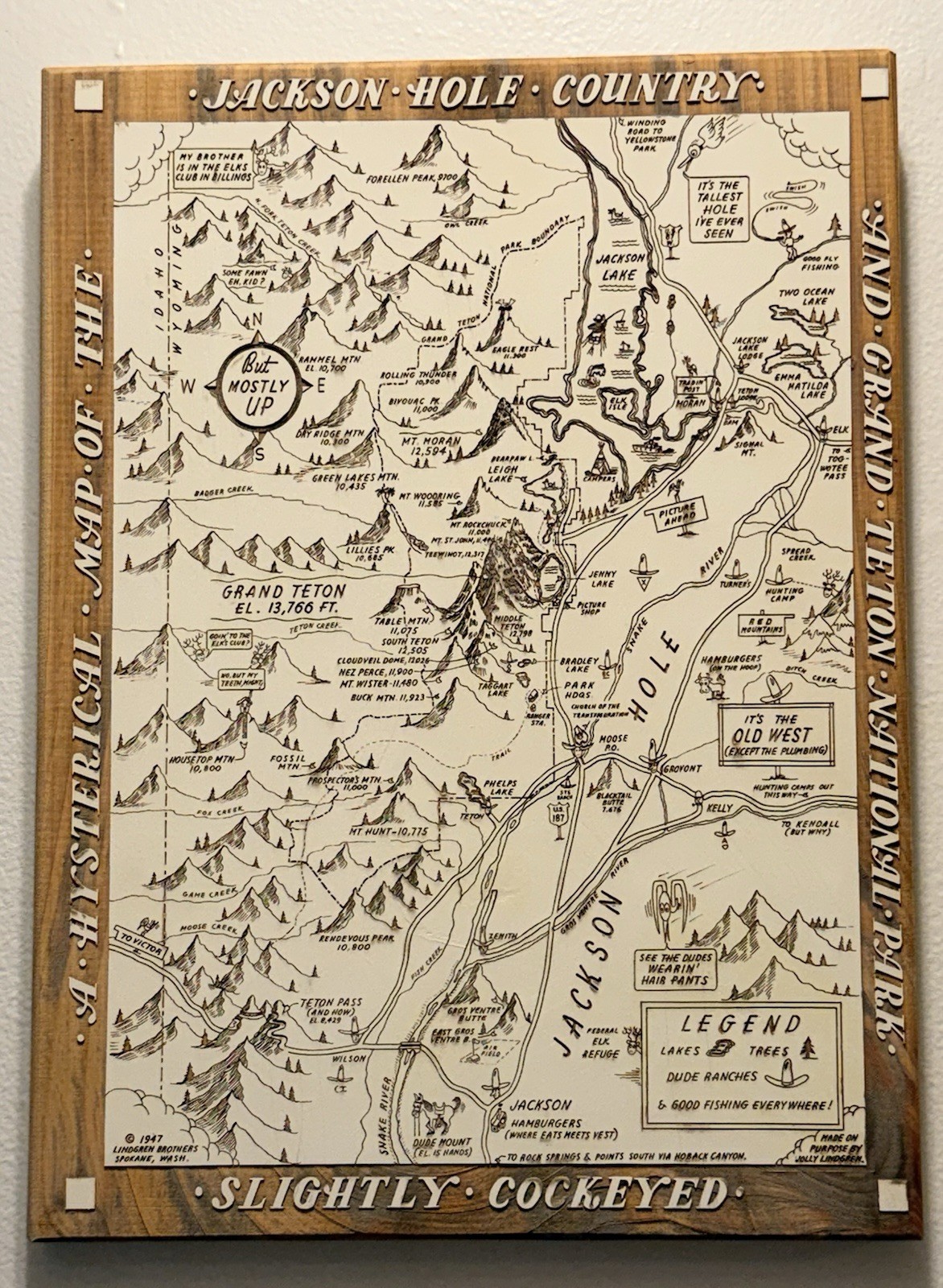 JACKSON HOLE – SOLID WOOD FUN ENGRAVED MAP – WALL ART – YELLOWSTONE – UNIQUE