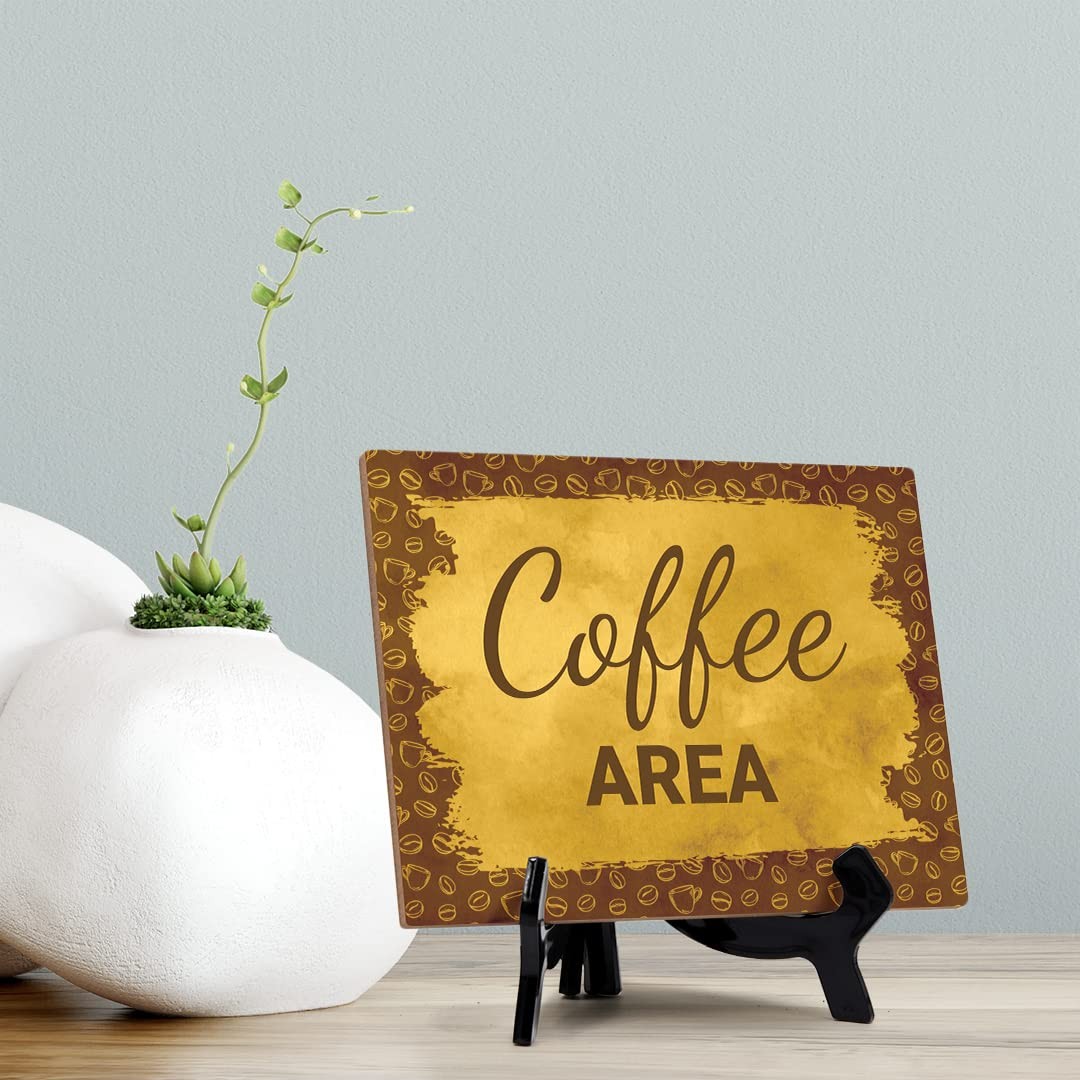 Signs ByLita Coffee Area, Golden Latte Table Sign With Acrylic Stand (8 x 6″)