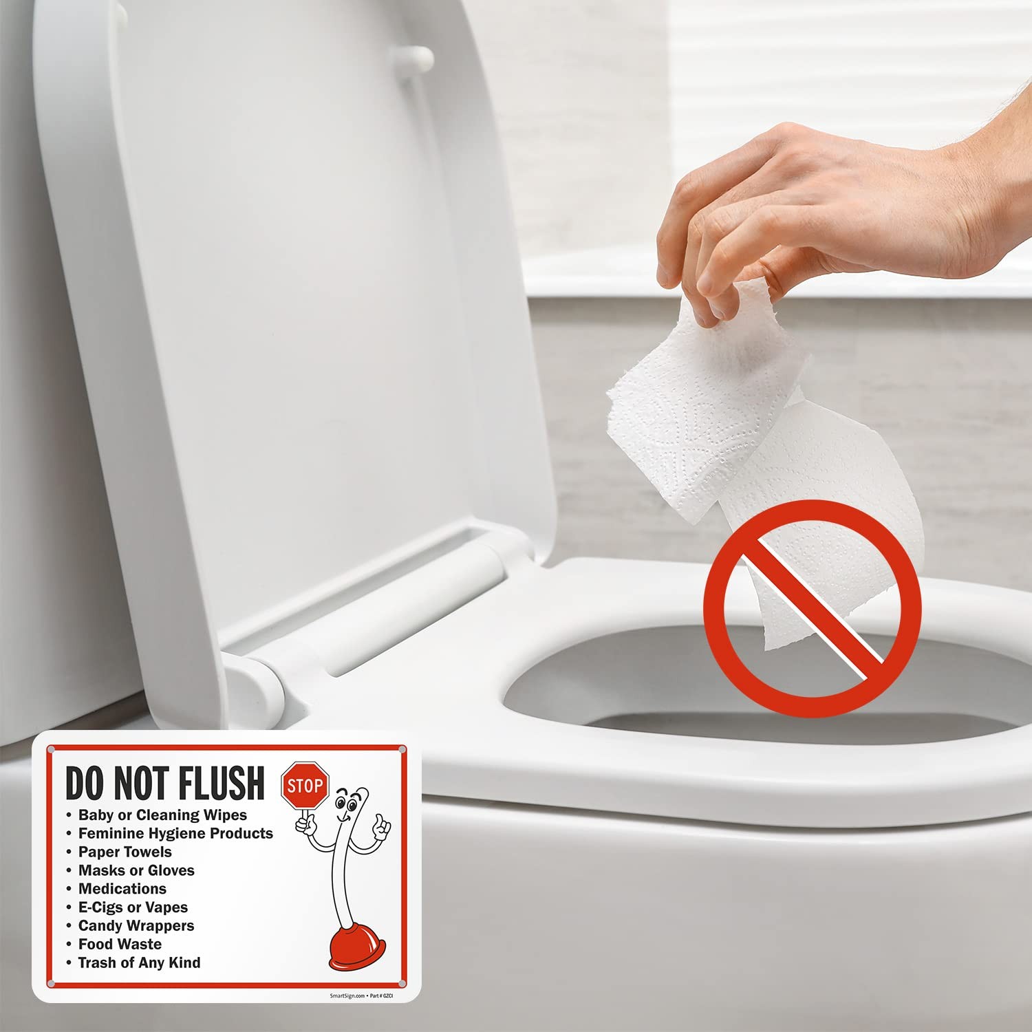 SmartSign 7″ x 10″ ‘Do Not Flush – x – Plastic, Red, Black and White