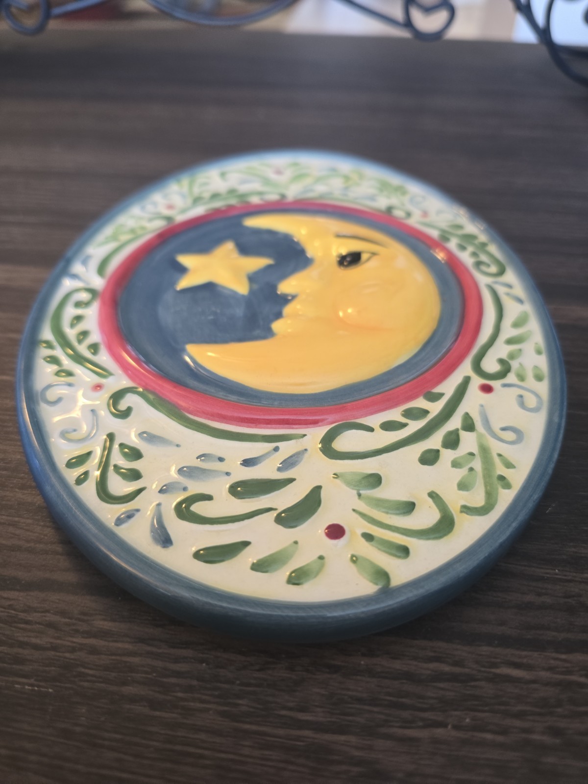 Vintage Italian Style Sun Face Star Celestial Ceramic Wall Tile Plaque