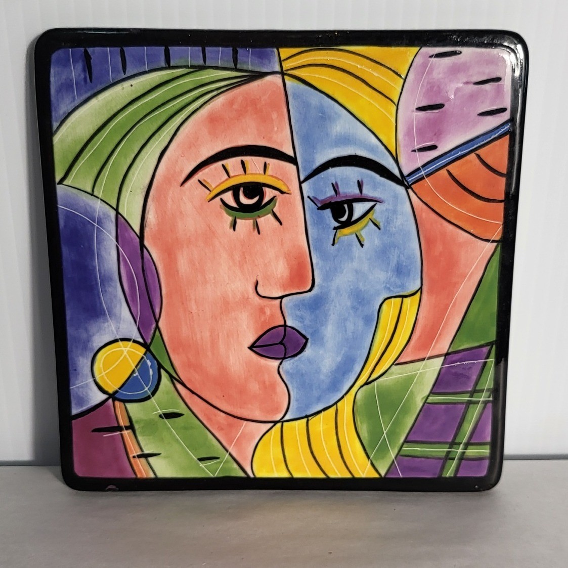 Muzeum Picasso Style Cubist Face Ceramic WallTile Plaque Art Decor Made In Chine