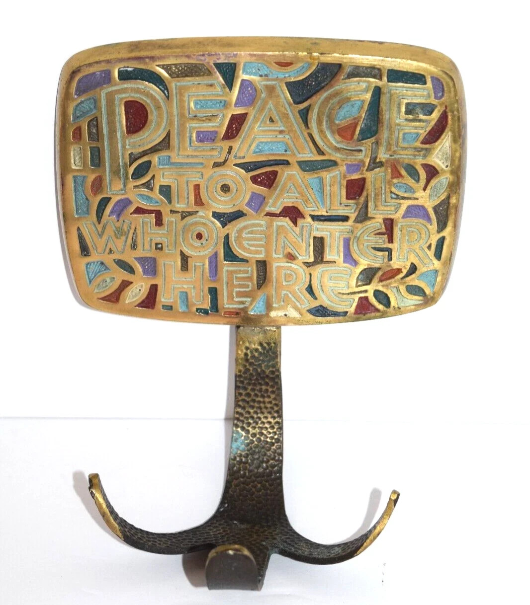Terra Sancta Creations 1966 Brass Wall Plaque Hook Peace To All Who Enter Here