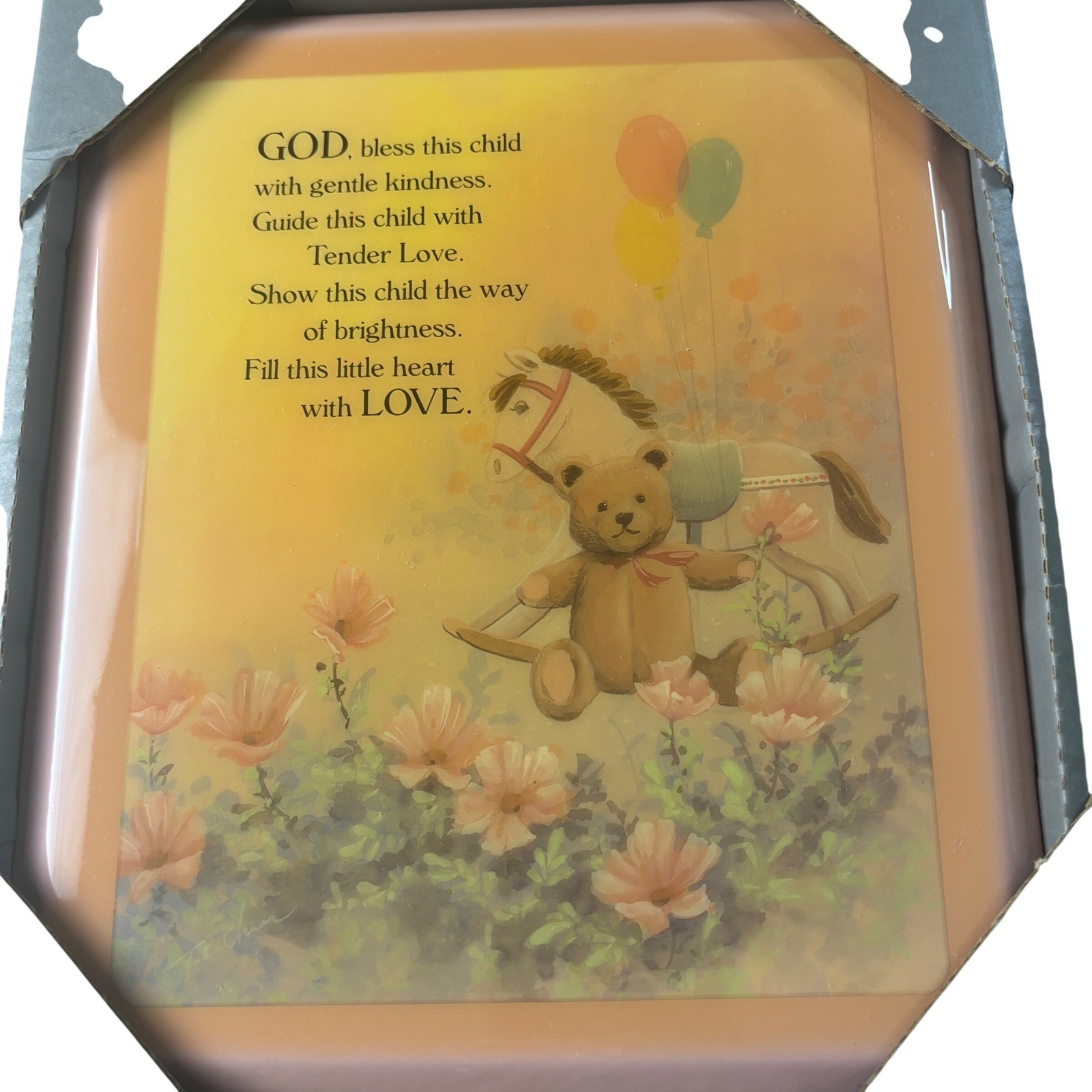 God Bless This Child Resin Nursery Wall Plaque Teddy Bear Horse Religious