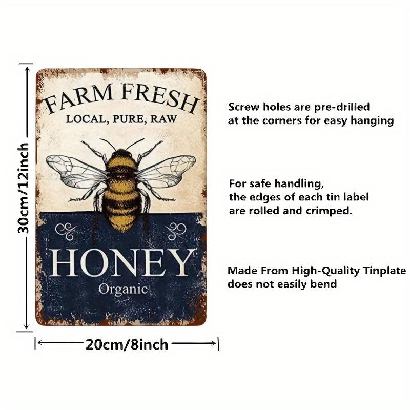 Farm Fresh Honey Tin Sign Vintage Bumblebee Metal Sign Kitchen Wall Decor