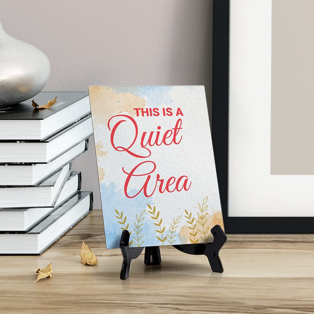 Signs ByLita This is a quiet area, Blue Watercolor Table Sign (6 x 8″)