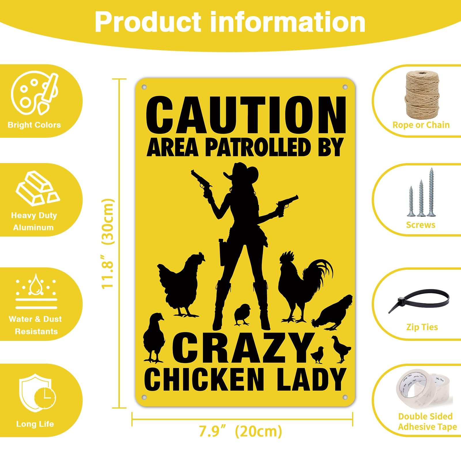 8″ x 12″ Aluminium Metal Sign Caution Area Patrolled by x 12″, Yellow