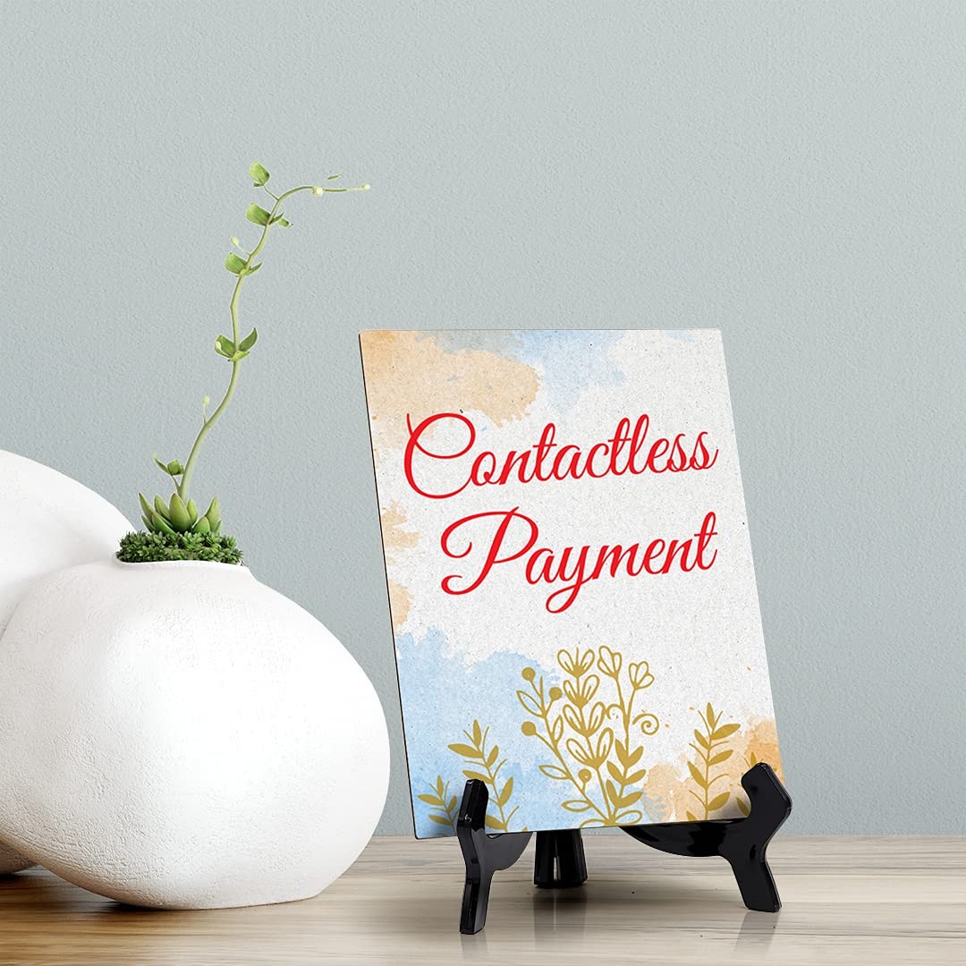 Signs ByLita Contactless payment, Blue Watercolor Table Sign (6 x 8″)