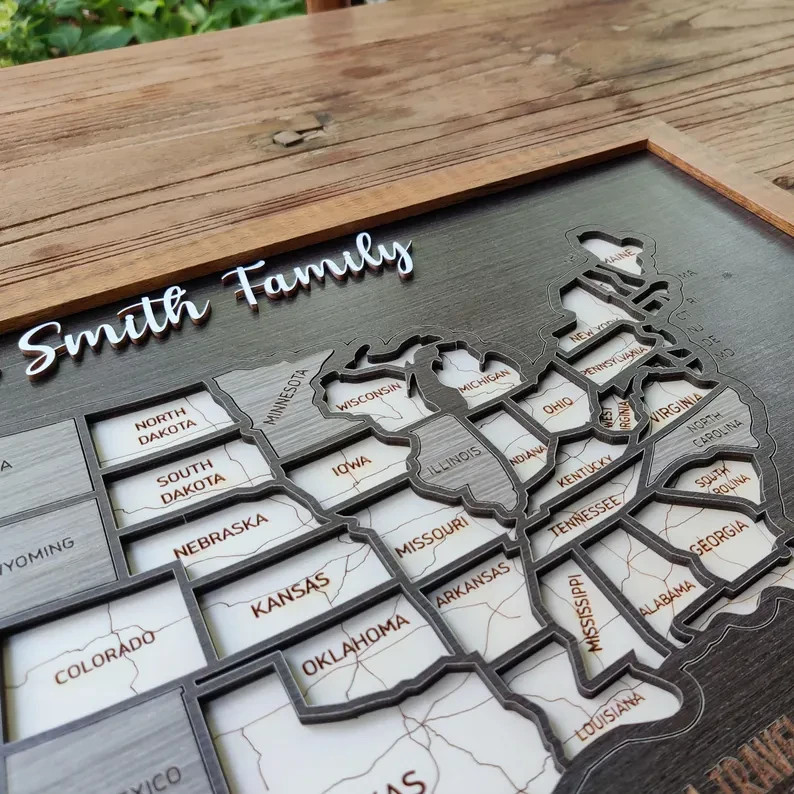 USA Travel Map Tracker Retirement Gift 50 States Wooden Puzzle RV Map