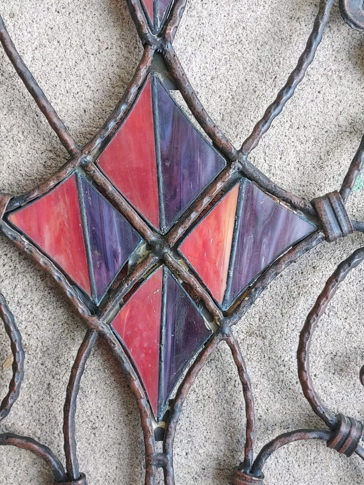 Wrought Iron Stained Glass Gothic Window Wall Hanging Plaque 26.5″ x 17.5″