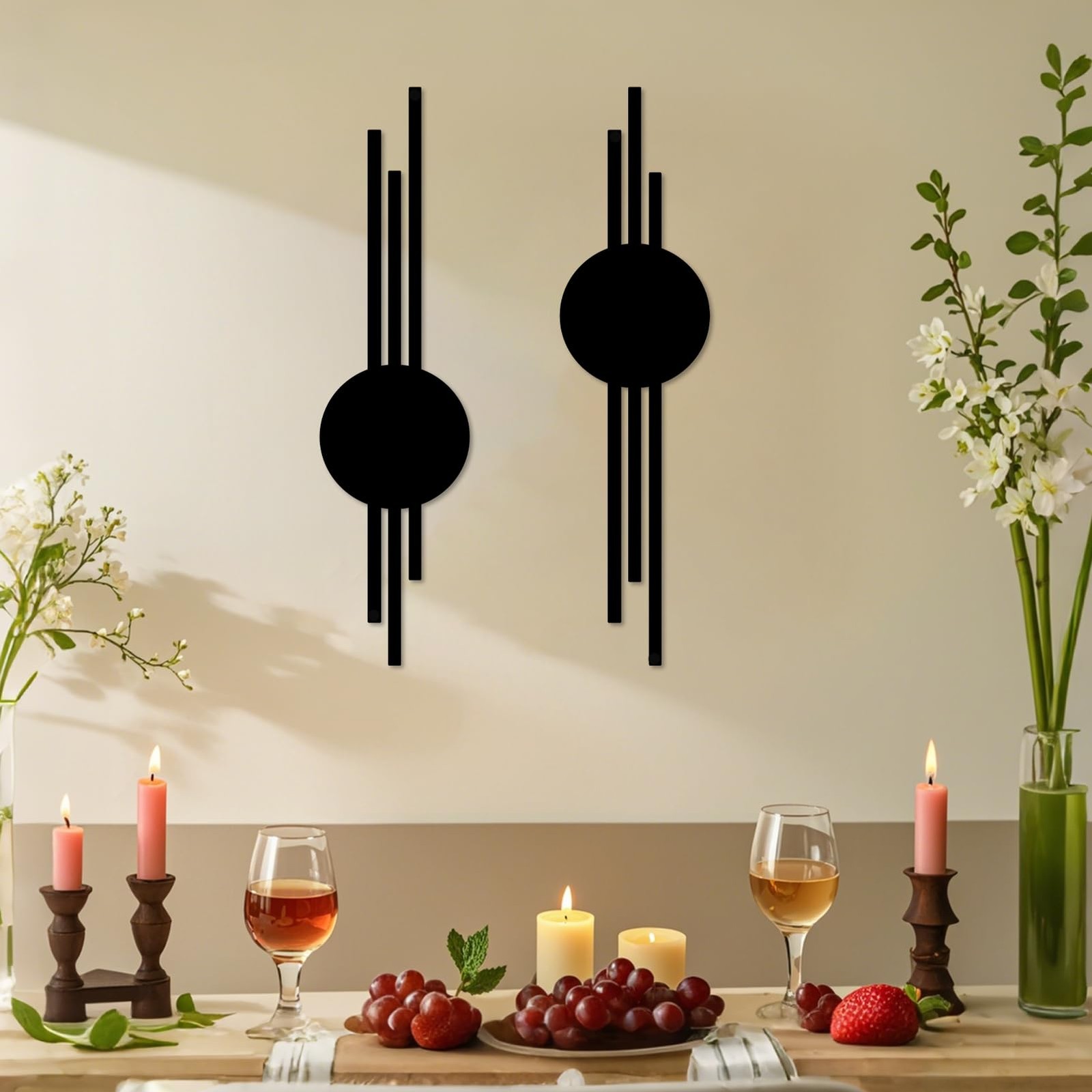 2Pcs Abstract Metal Wall Decor, Black Modern Geometric Hanging Paintings