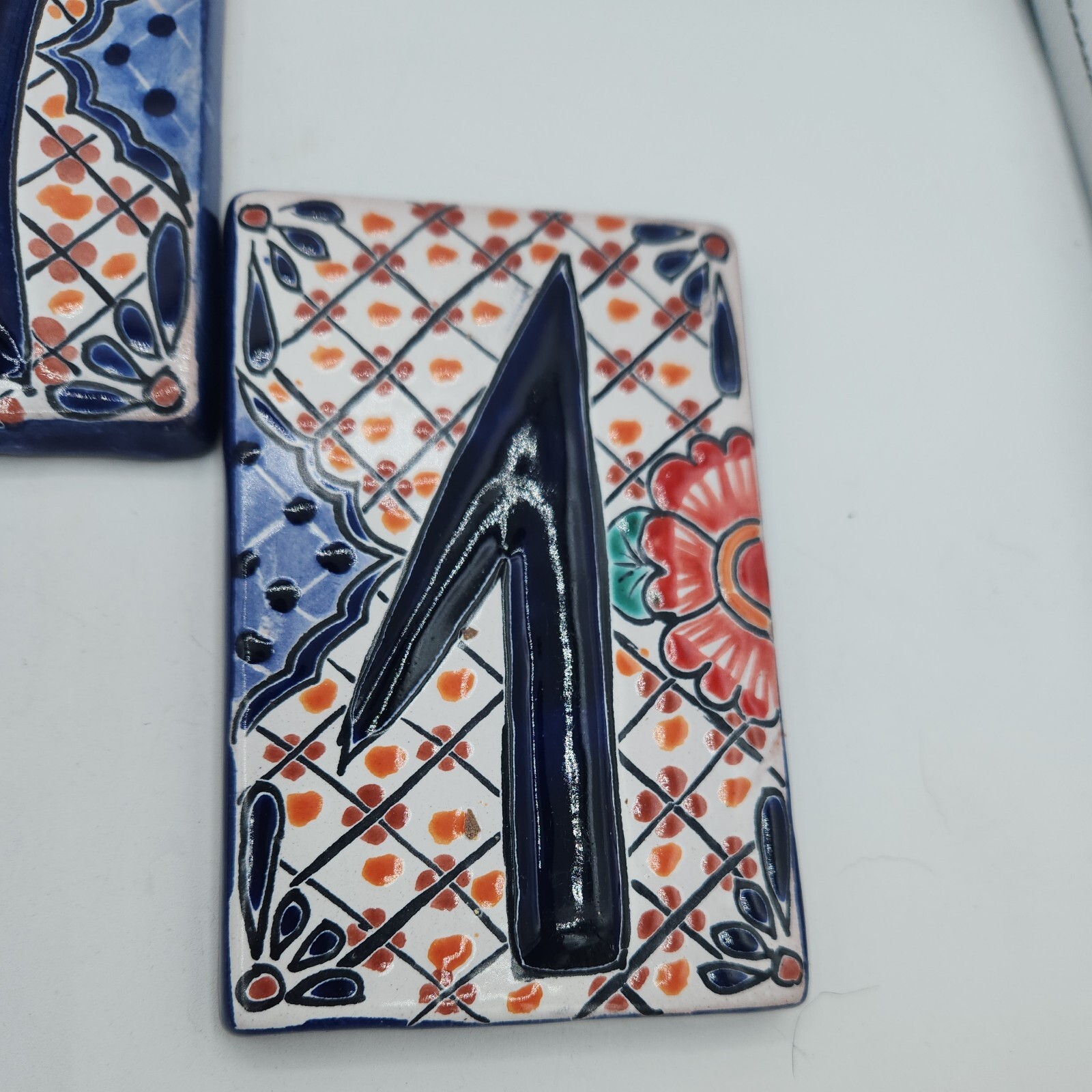 Talavera House Number 7, 1, 1 only Blue High Relief Made in Mexico