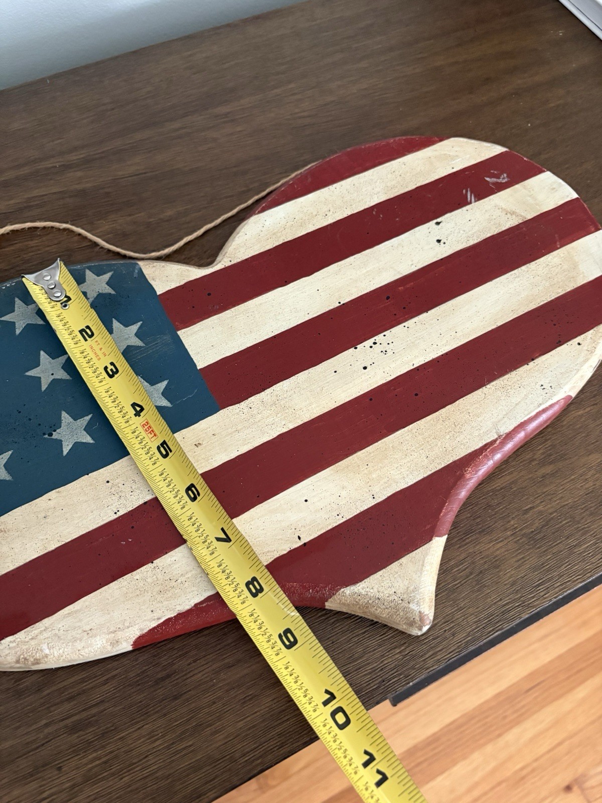 Wood Heart American Flag Plaque Hanging Wall Sign Rustic Red White Blue 15×9″